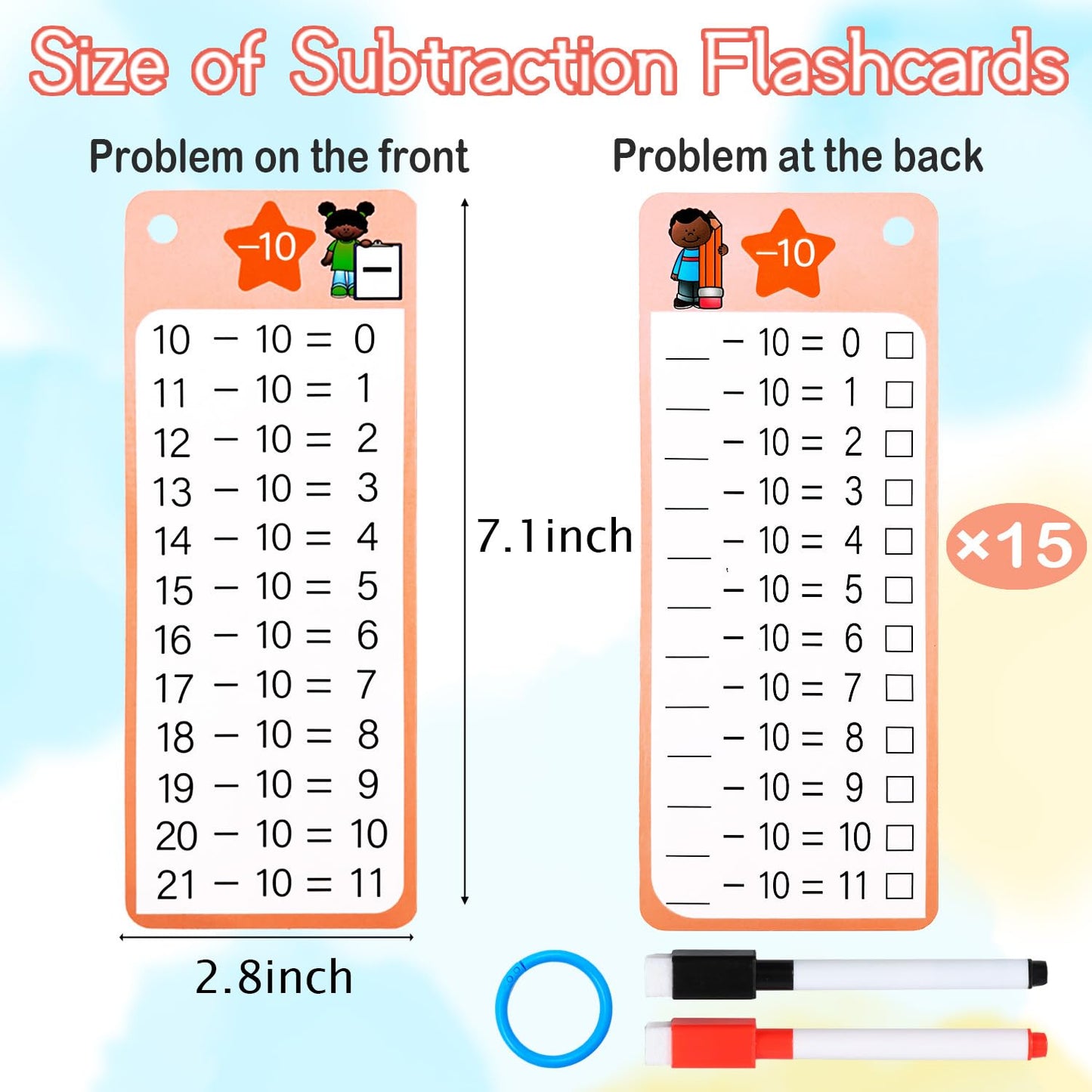 1-12 Math Flash Cards, 60Pack Large Math Addition Subtraction Multiplication Division Table Flashcards Chart, with 60 Cards, 8 Dry Erase Markers, 4 Rings, Educational Learning for Classroom Home
