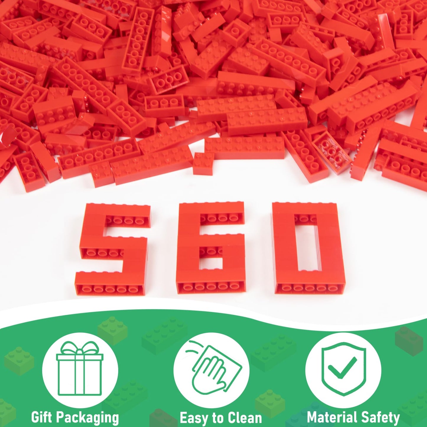 Cabeeskii 560 Pieces Red Classic Building Blocks Bulk with 2 Base Plates, Building Bricks in 7 Size, Compatible with All Major Bricks, for Kids & MOC Lovers