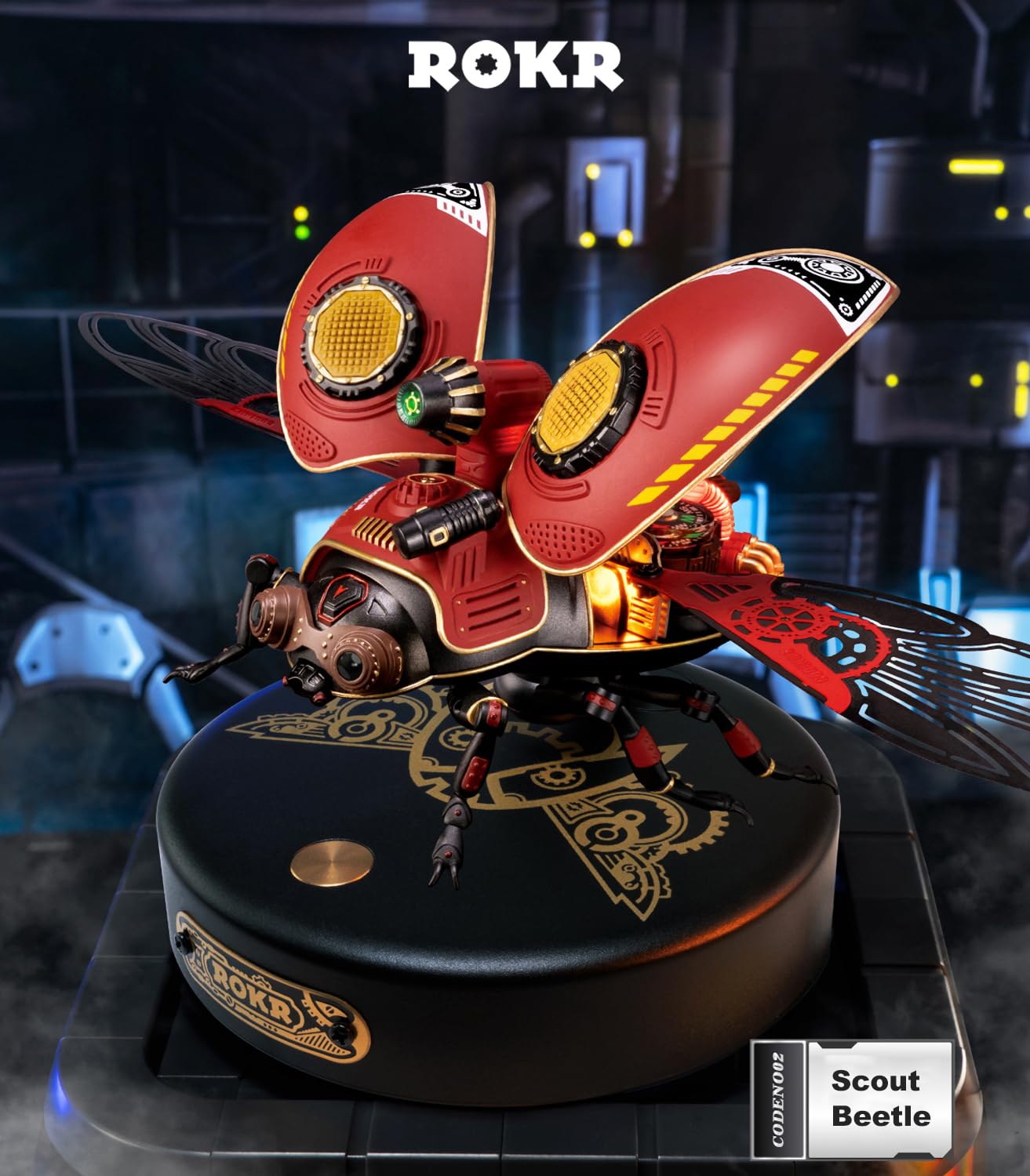 ROKR 3D Metal Model Kits for Adults Scout Beetle - 147PCS 3D Metal Puzzle Electric Mechanical Plastic Building Kit Hobby Kit Gift for Adults