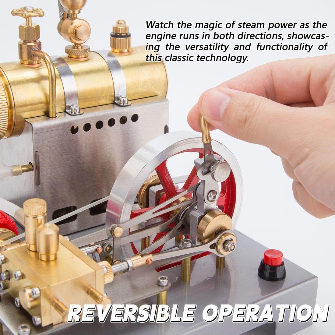 URFunModel SE-02 Steam Engine Kit - Reversible Horizontal Stationary Steam Engine Model with Boiler, Generator and Street Lamp, 100PCS Science Education Gift for Adults