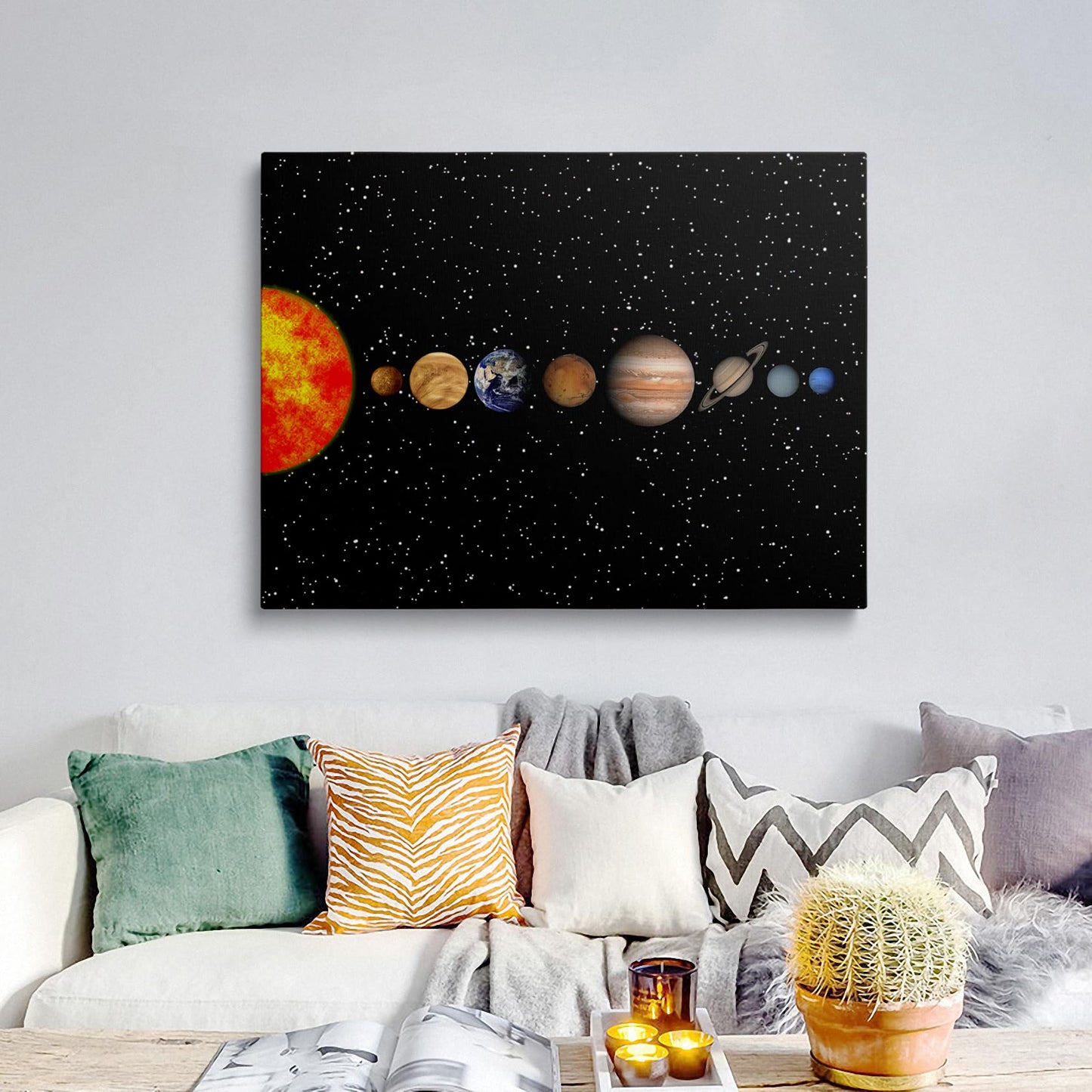 Framed Space Solar System Galaxy Planets Canvas Wall Art Astronomy Interstellar Science Decor Poster For Living Room Bedroom Home Office Artwork Gift Ready To Hang (12x16 Inches)