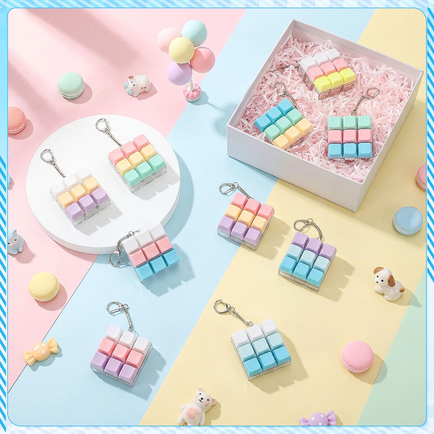 Halloscume 10 Pcs Keyboard Adult Fidget Clicker 9-in-1keyboard Fidget Keychain Cube Mechanical Key Button Clicker Stress Relief Gift for Office Home to Pass The Time (Macaron Color)