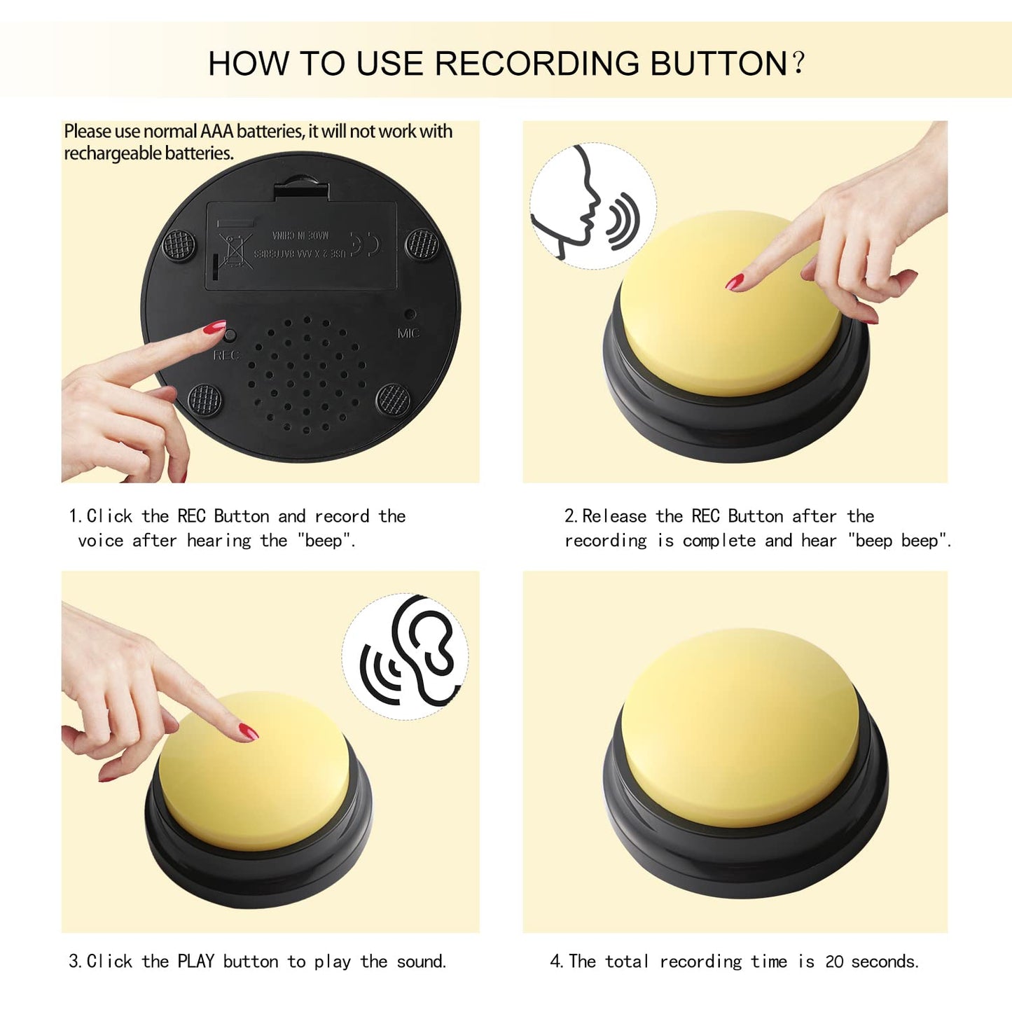 Voice Recording Button, Dog Buttons for Communication Pet Training Buzzer, 30 Second Record & Playback, Funny Gift for Study Office Home, 6 Packs