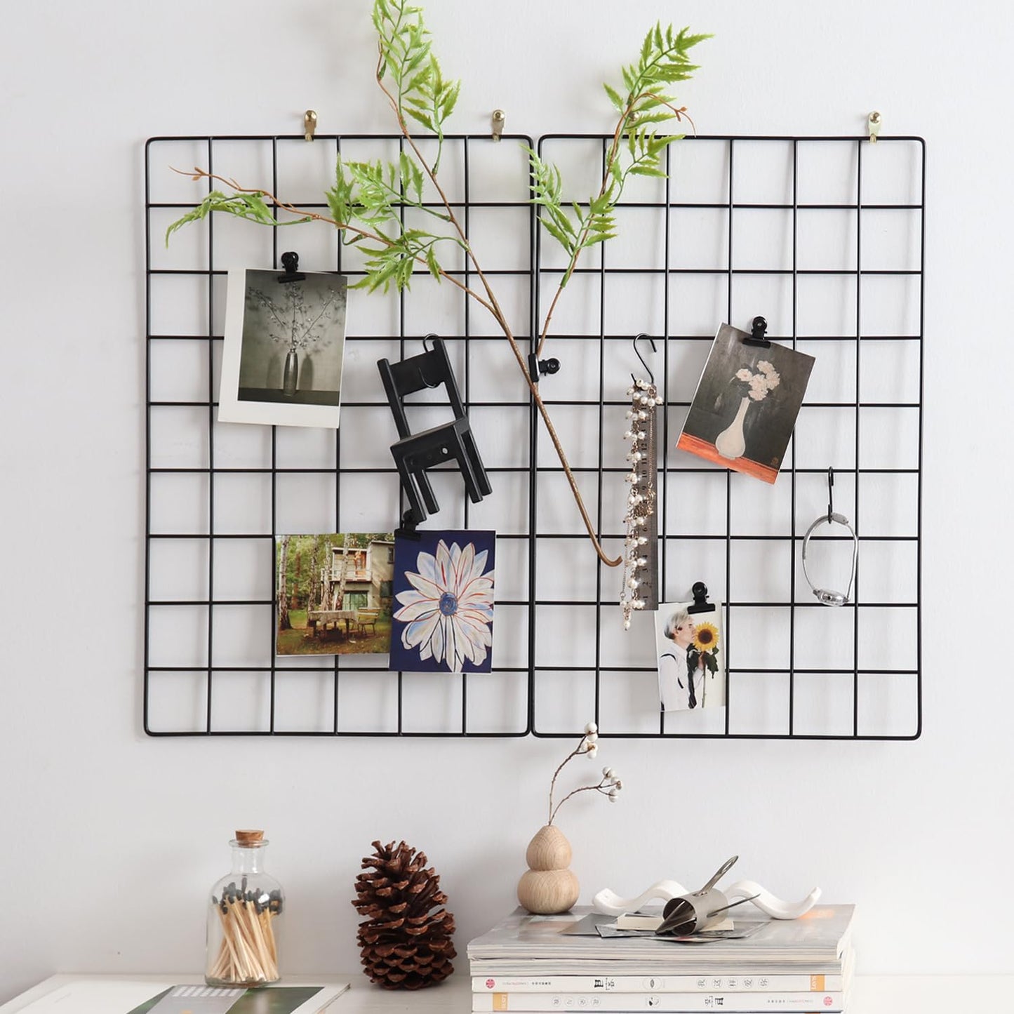 PEAUARL Metal Mesh Wall Grid Panel for Photo Display,Message Board,Size: 17.5" x 11.8",Pack of 2 (Black)