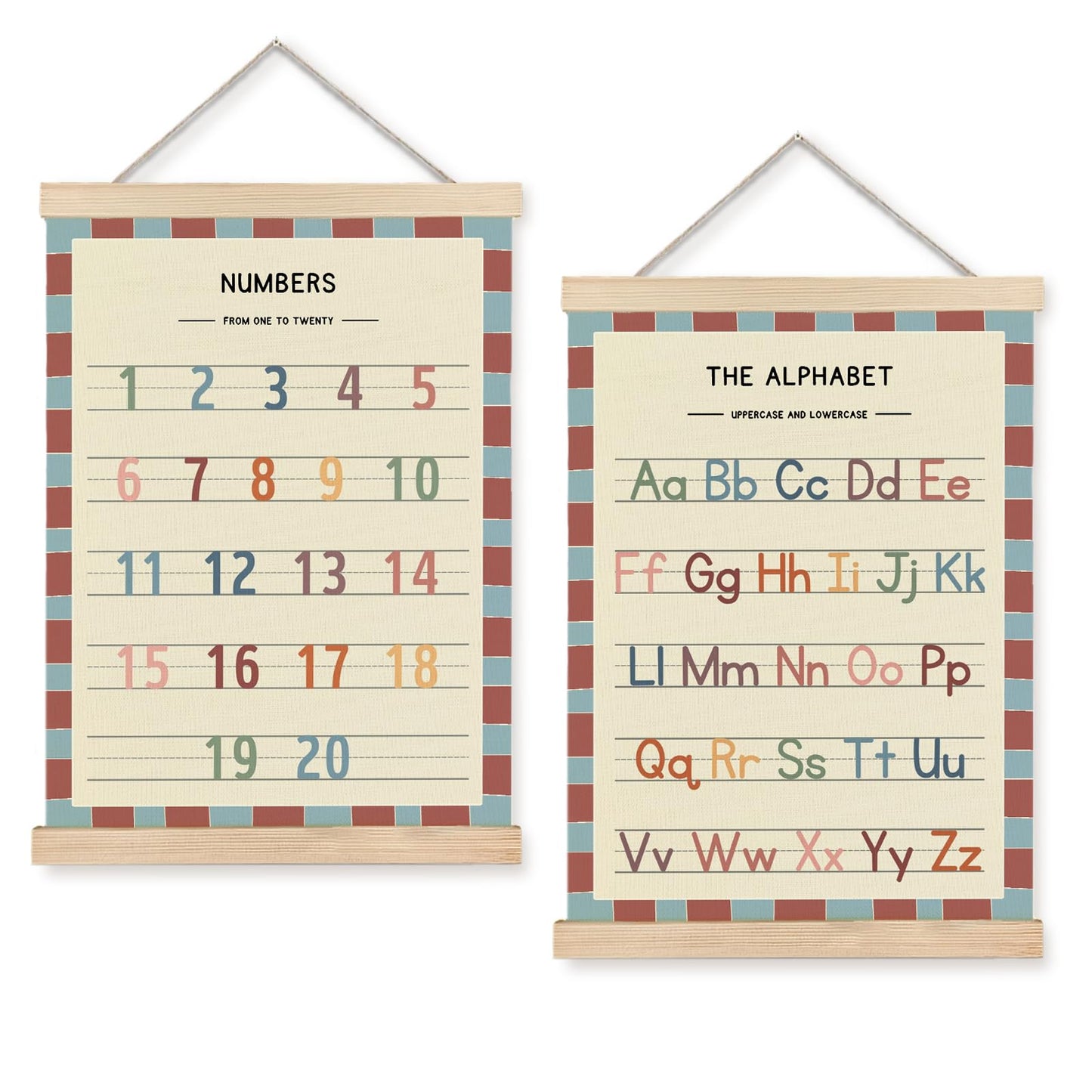 AEREYGBJYJ Numbers and Alphabet Nursery Wall Art Decor Poster Framed, Retro Boho ABC Kids Educational Learning Canvas Wall Art for Toddler Kids Bedroom Playroom Classroom, 12x16 Inch Set of 2