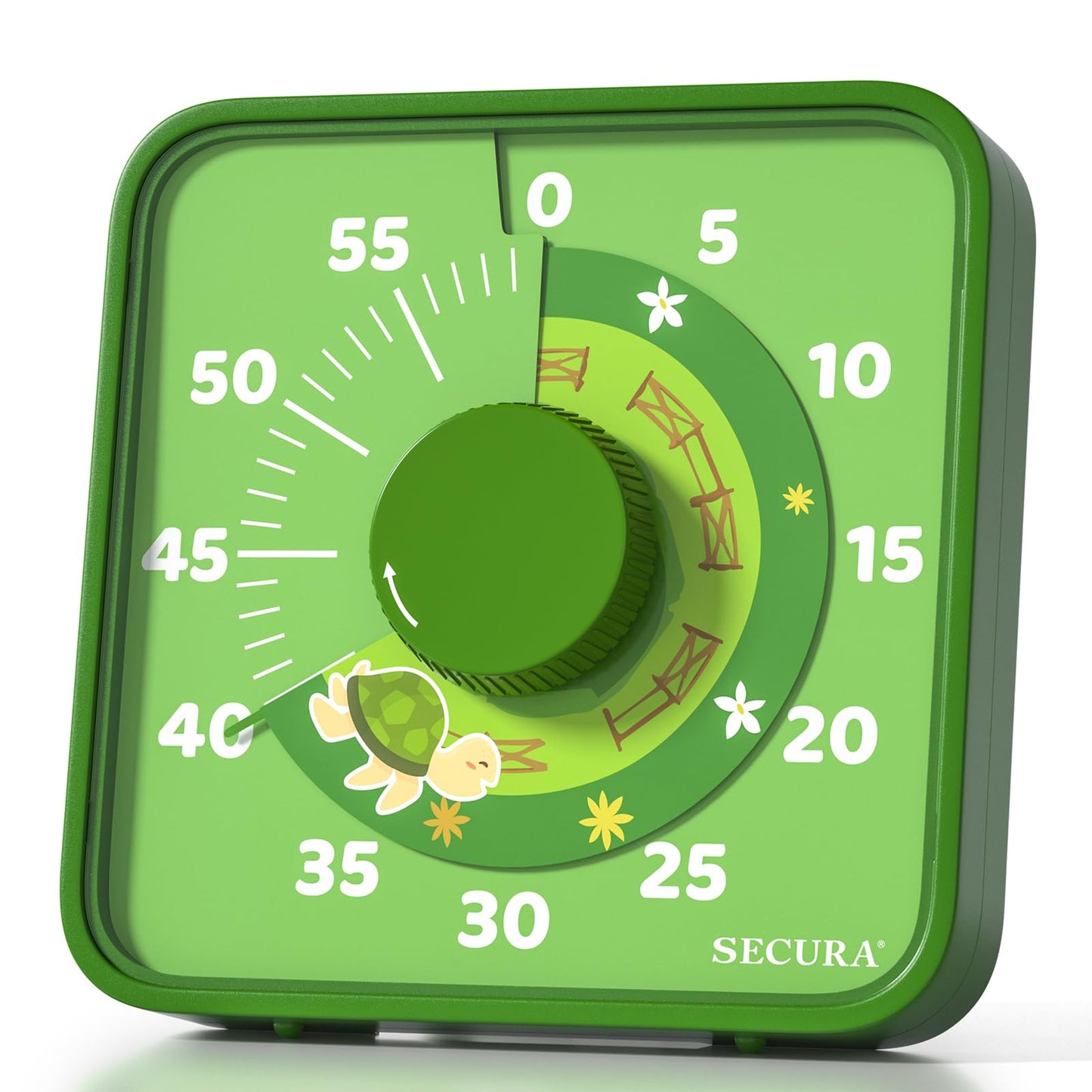 Secura 7.5-Inch Animal Pattern Visual Timer for Kids, 60-Minute Countdown Timer for Classroom or Kitchen, Durable Mechanical Timer Clock with Magnetic Backing (Green)