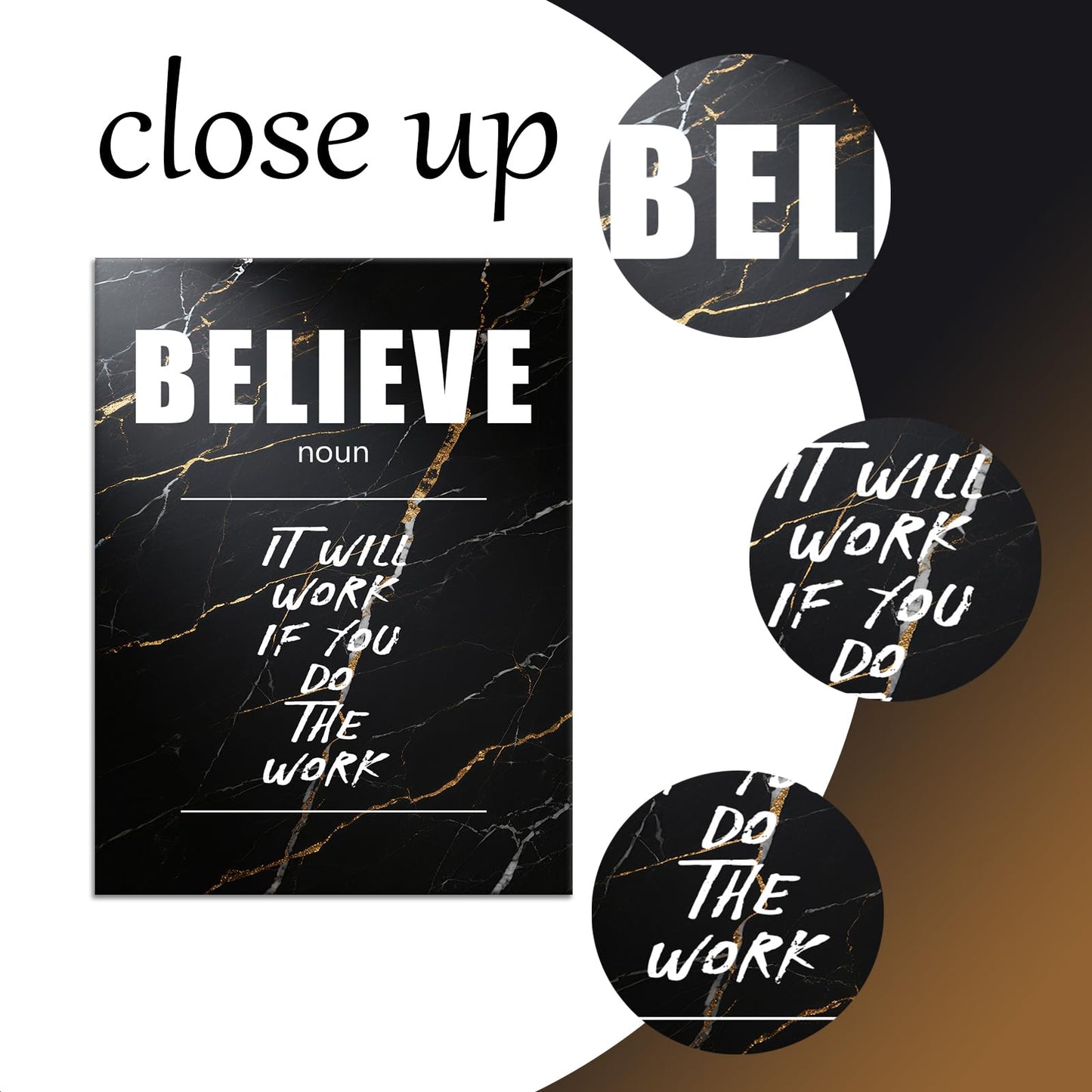 Motivational Canvas Wall Art Believe Noun Entrepreneur Quotes Poster Print Inspirational Pictures Painting for Office Class Room School Wall Decoration Stretched and Framed [18''Wx24''H]