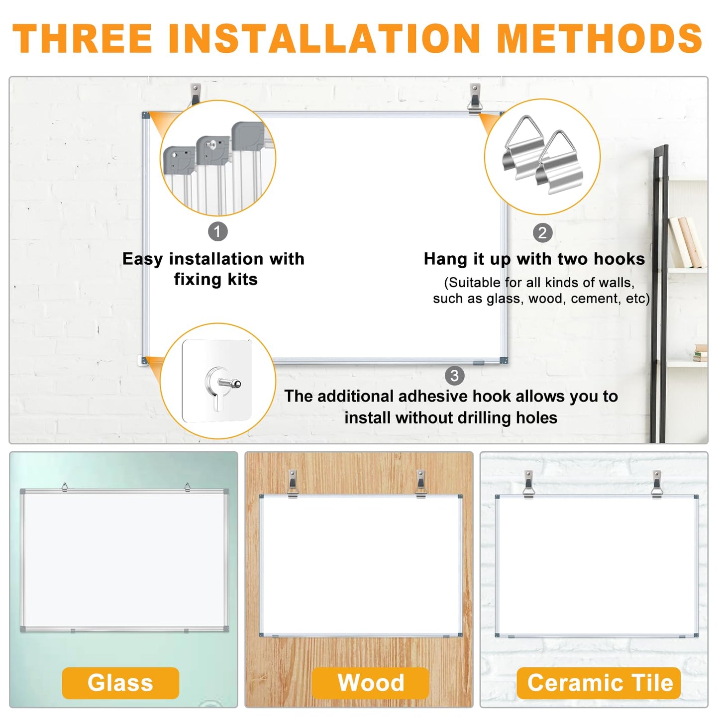 H-Qprobd White Board Dry Erase Whiteboard for Wall, 18"x24" Hanging Wall Mounted Magnetic Whiteboard Aluminium Frame for Home, Office, School, Kitchen