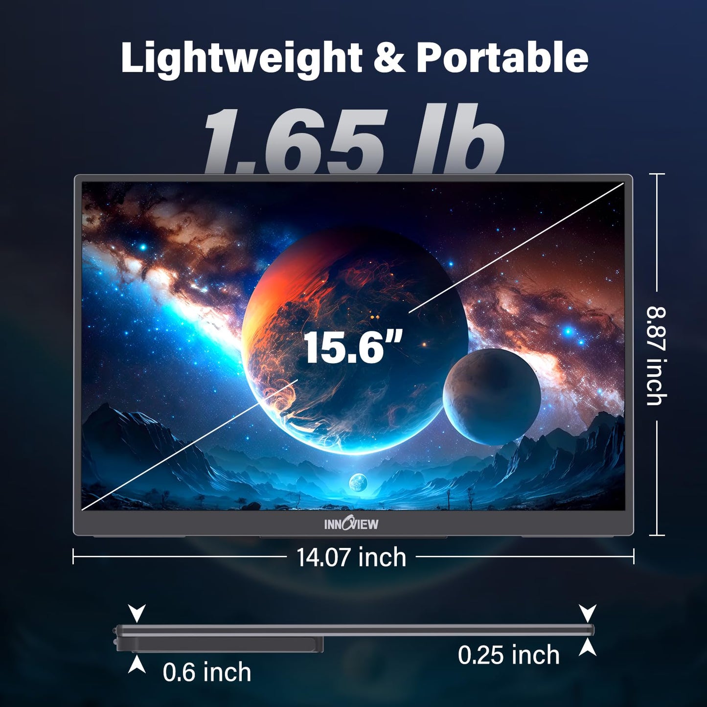 InnoView 15.6" Portable Monitor 60Hz 4K UHD 3840x2160 | 100% sRGB HDR | Travel Monitor with 2 USB-C & HDMI Ports | Second Screen for Laptop Mac PC Xbox PS5 Switch (Includes Adapter)
