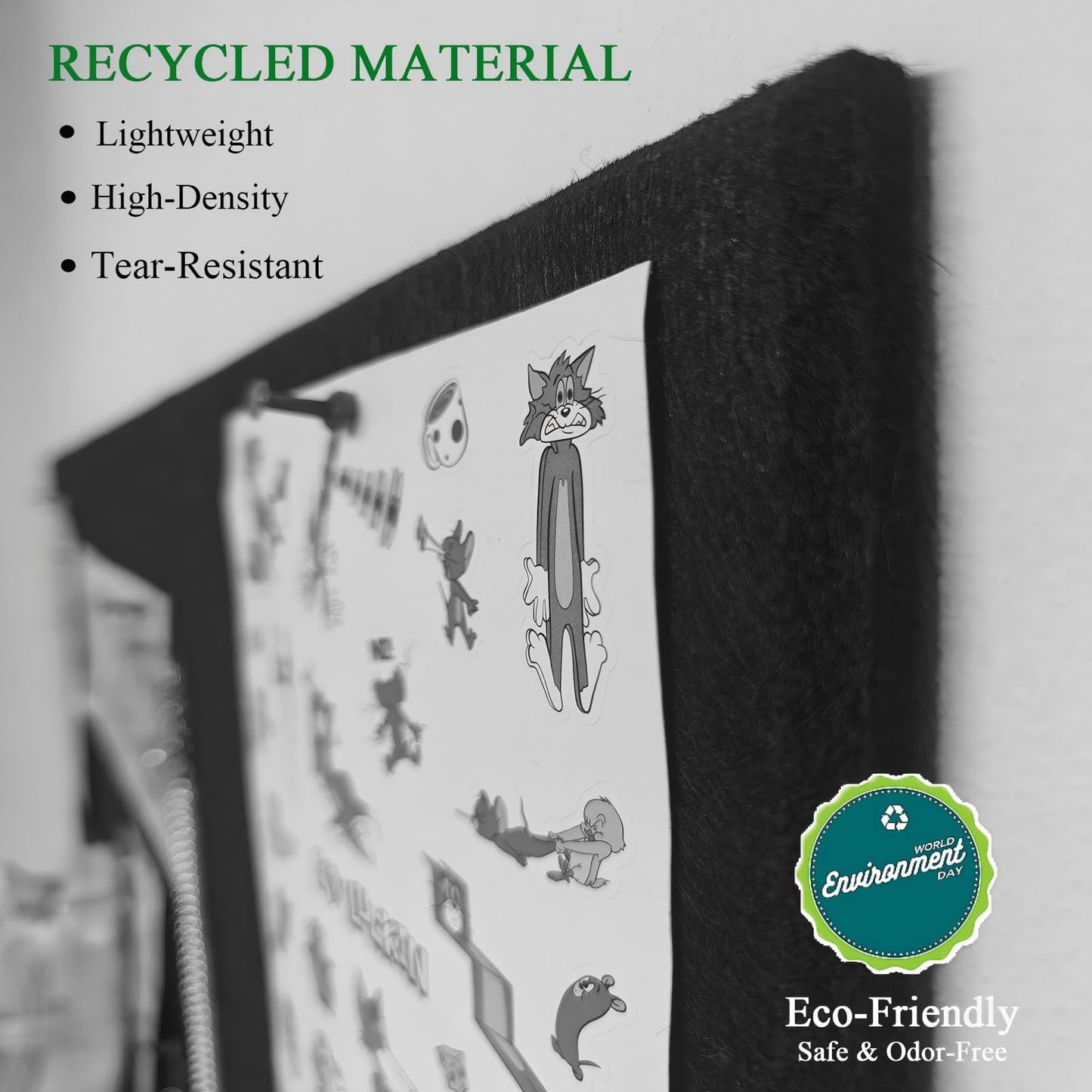 Leallace Cork Board for Walls 36" x 24", Black Bulletin Boards, 6 Pack Felt Cork Tiles with Removable Adhesive & 30 Pushpins, Cork Boards for Office, Home, Classroom, Kids Room