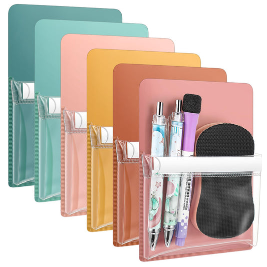 Sherr 6 Pcs 6 Pcs Magnetic Pockets Pen Marker Holders for Classroom Whiteboard 4.7 x 6.5 Magnetic Clear File for Fridge Locker Dry Erase Marker Storage Teacher Supplies (4.7 x 6.5 in,Retro Colors)