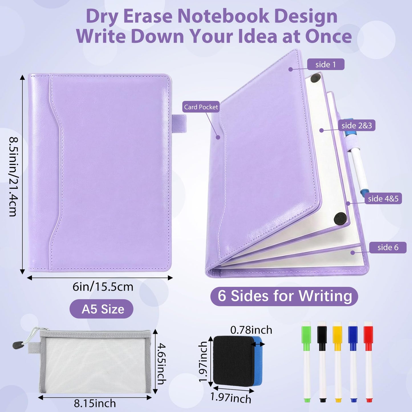 Feifeiya 6 Sides Dry Erase Notebook Portable White Board 9"x6"(a5) Travel Dry Erase White Board Notebook Foldable Anti-ghosting Surface for Office, School, Study, Travel & Business Meeting Planning