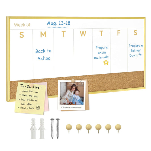 Umtiti Magnetic Weekly Dry Erase White Board and Cork Board, Aluminum Frame Mini Whiteboard，Magnetic Surface Whiteboard for Home Office and Wall Decor(ZHZL-2040JL)