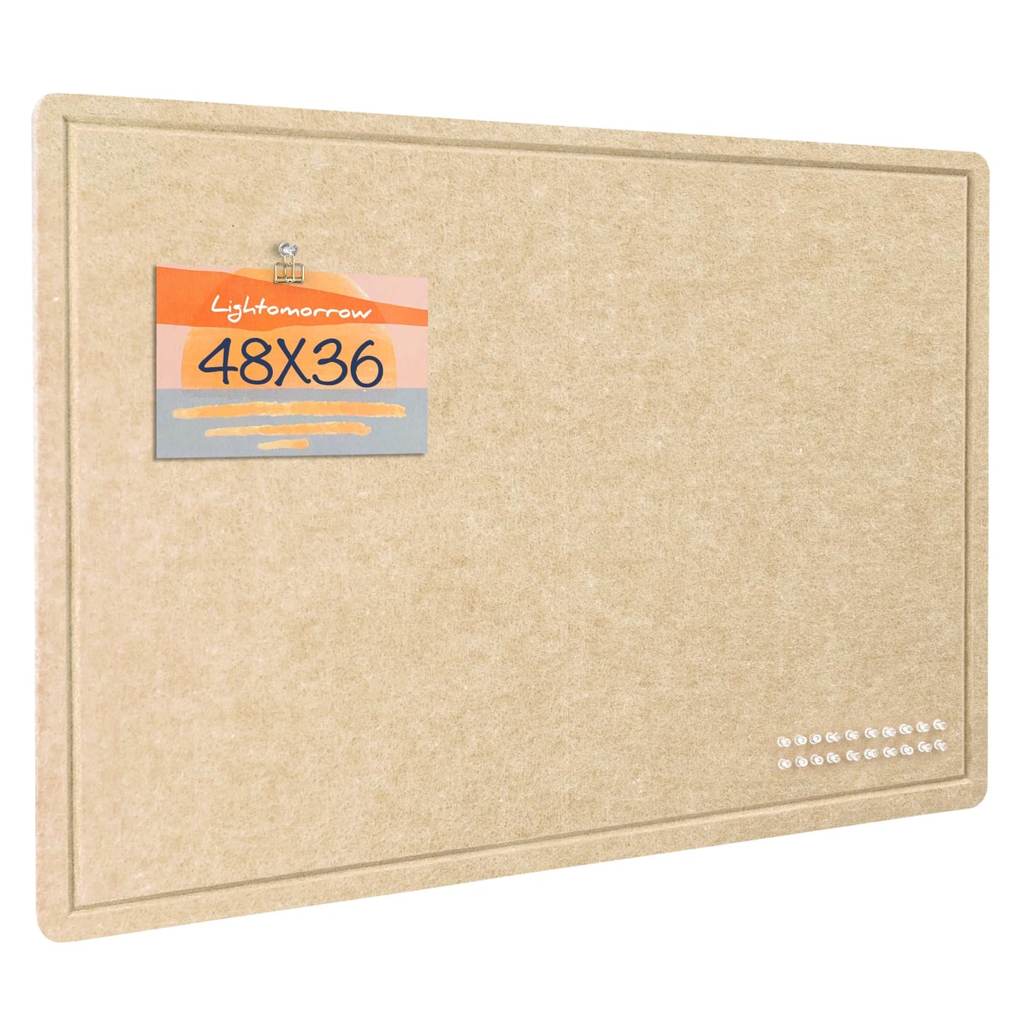 Lightomorrow Large Bulletin Board - 48 x 36 Inches, Decorative Felt Pin Board for Wall - 4' x 3' Foldable Photo Display Board with Self-Adhesive Tape, Includes 20 Push Pins - Beige Brown