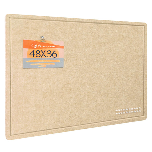 Lightomorrow Large Bulletin Board - 48 x 36 Inches, Decorative Felt Pin Board for Wall - 4' x 3' Foldable Photo Display Board with Self-Adhesive Tape, Includes 20 Push Pins - Beige Brown