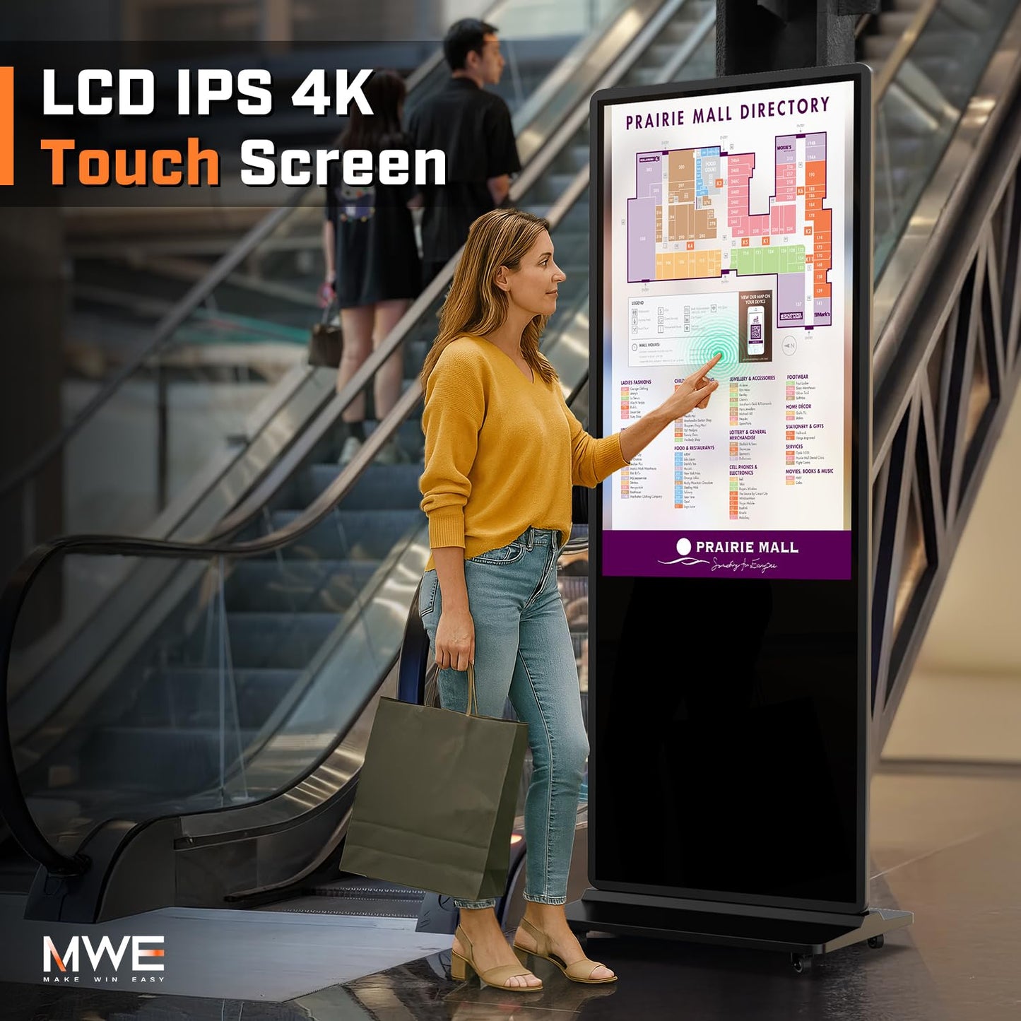 QIXZOCV MWE 49 Inch 4K Touchscreen Kiosk, Indoor Floor Standing Digital Signage, Advertising Display LCD Totem with Custom Service, Interactive Monitor Android System with Auto Media Player-Black