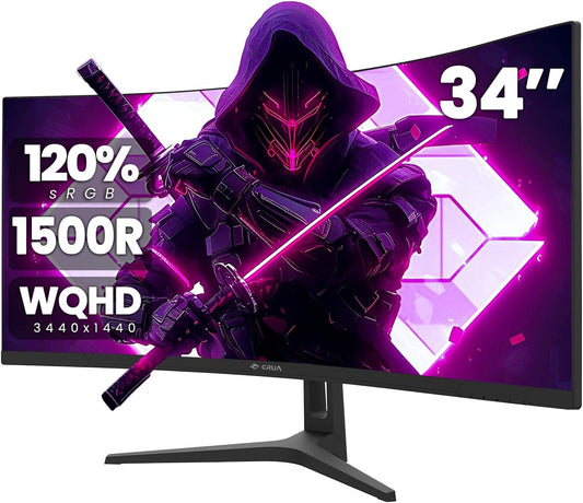 CRUA 34Inch Ultrawide Gaming Monitor, WQHD(3440 * 1440P) 144Hz/165Hz Curved Monitor,120% sRGB, Computer Monitor that Supports AMD Freesync, Wall Mountable Installs(HDMI, DP)-Black
