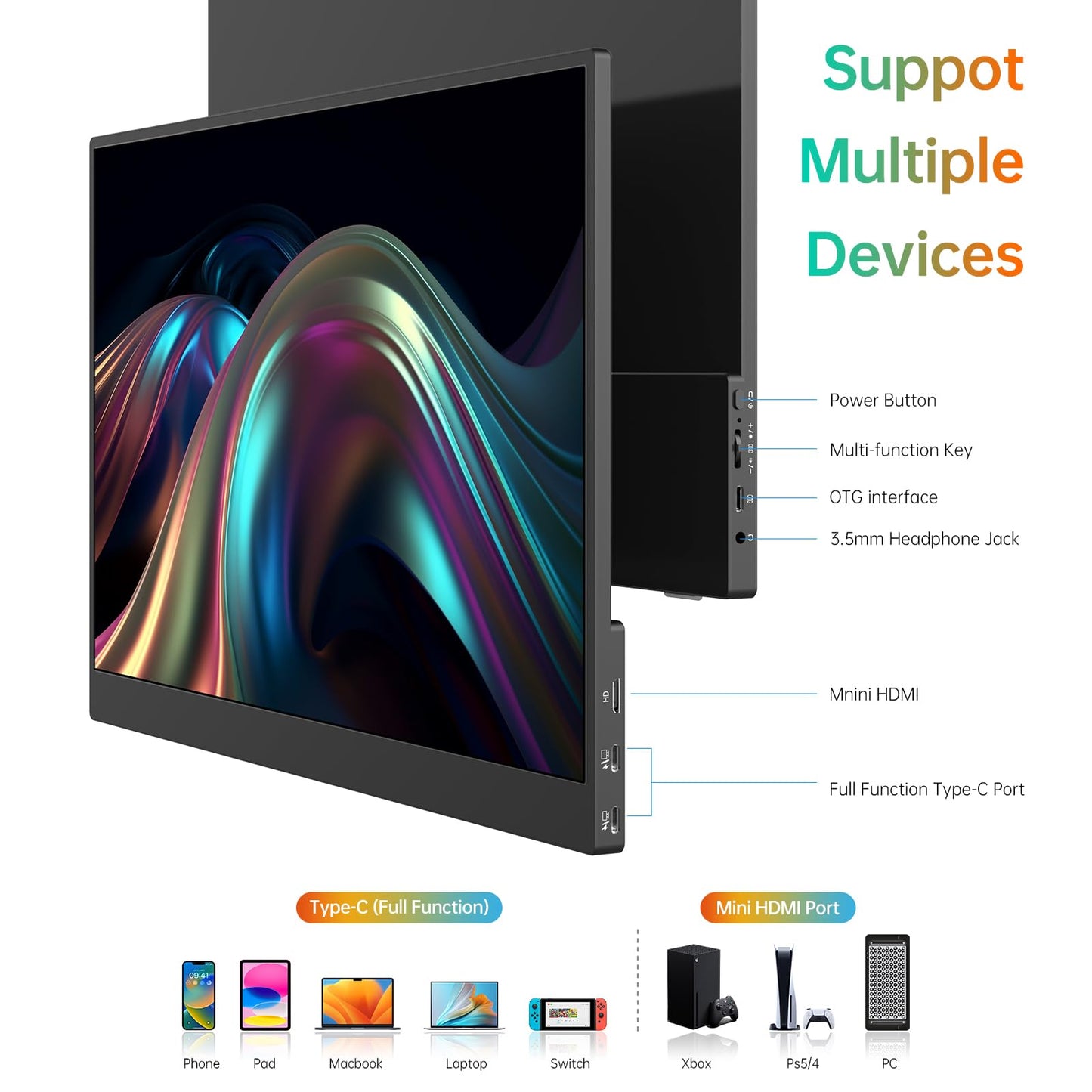 MNN 17.3" Portable Monitor 1080P FHD 144Hz Narrow Edge Laptop Monitor USB C HDMI Gaming Computer IPS HDR Screen for PC Mac Phone Xbox PS5 Switch Laptop w/Smart Cover & Speakers