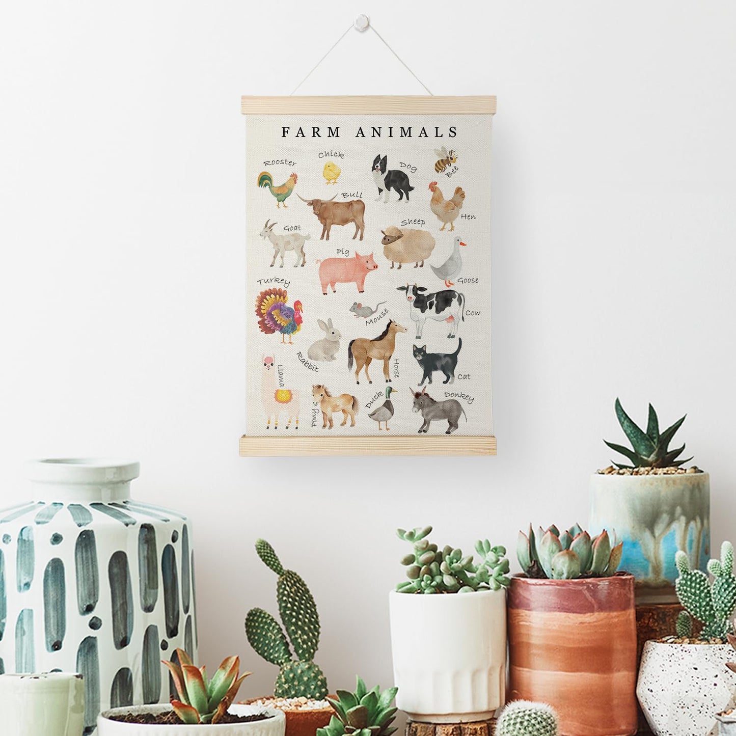 Nrleey Farm Animals Wall Art - Farm Animal Nursery Educational Poster Hanger Frame, Farm Nursery Decor, 12x16 Inches