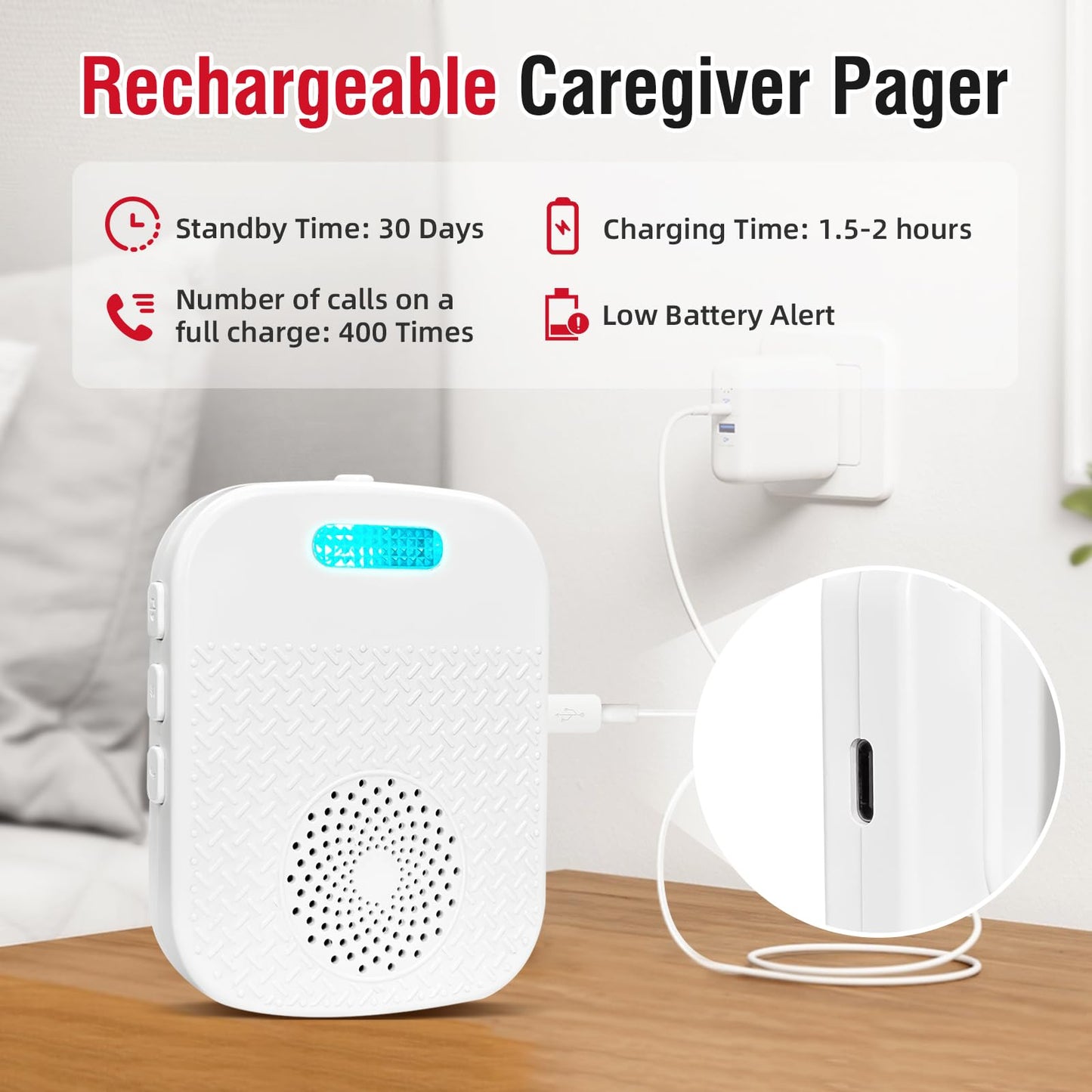CallToU Caregiver Pager Wireless Call Button for Elderly/Senior,2026 New Version Pager with Vibration & Rechargeable,Nurse Alert System for Home Care Seniors