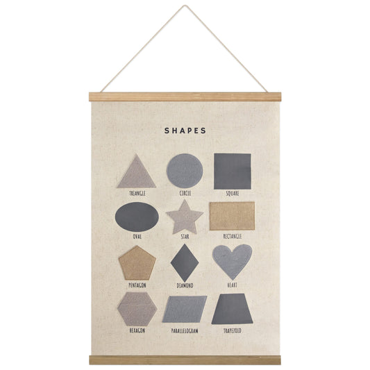 Bon et Beau 16×24 Inch Embroidered Shape Poster Framed with Wood Hanger - Neutral Gray Wall Decor for Boys Nursery, Bedroom, Playroom, Toddler and Kids Room