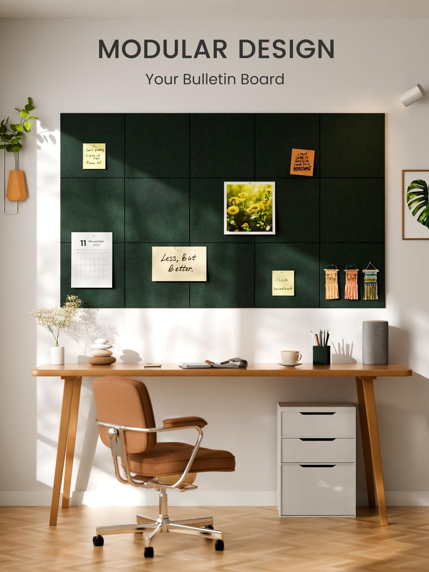 Bumusty Large Cork Board 48" x 36" Alternative - 12 Pack Felt Wall Tiles with 70 Safe Removable Adhesive Tabs, 30 Pushpins, Cork Boards for Walls Pin Board Bulletin Board Office Decor (Pine Green)