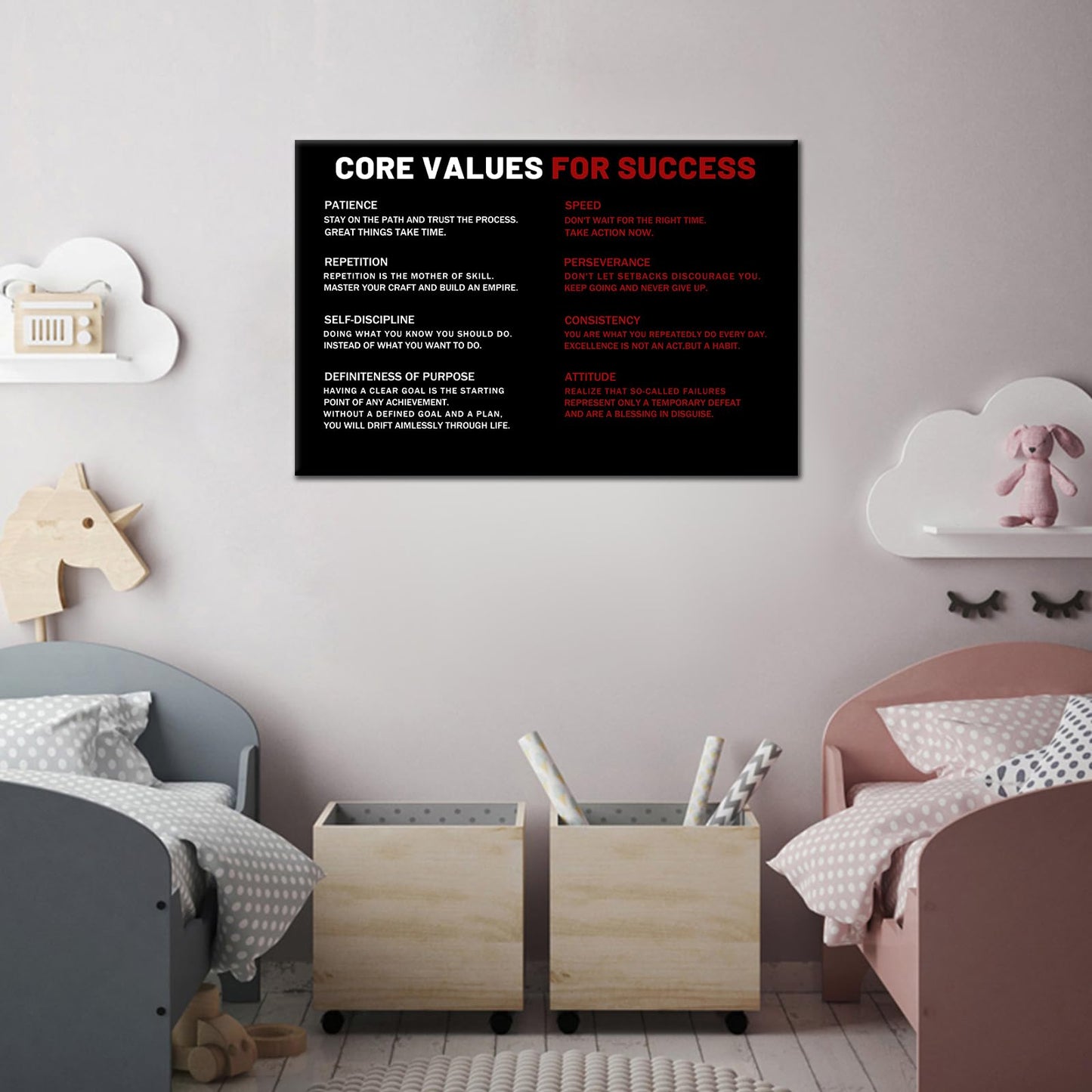 Core Values for Success Motivational Canvas Wall Art Inspirational Office Artwork for Bedroom Entrepreneur Quotes Poster Print for Home Gym Wall Decoration Ready to Hang [18''Wx12''H]