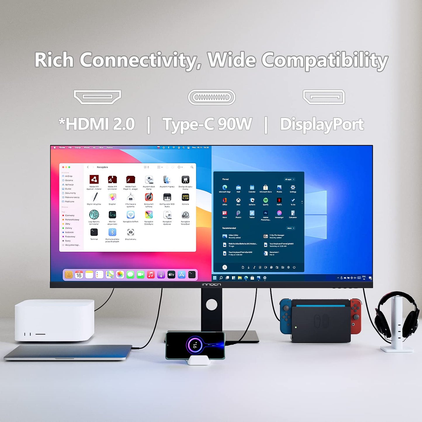 INNOCN 40C1R Ultrawide Monitor 40" WQHD 3440 x 1440p 144Hz FreeSync Premium HDR400 21:9 Computer Display 95% DCI-P3 500Nits IPS USB Type-C HDMI Tilt/Height Adjustable, Mountable