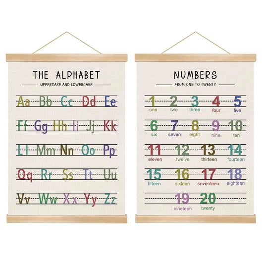 Alphabet and Numbers Wall Chart Set of 2 ,Toddler Educational Posters,Alphabet and 1-20 Number Learning Banners for Toddlers, Preschool Classroom, Nursery, Playroom Kids Room Decor 14 x 18.5 Inch(Colorful)