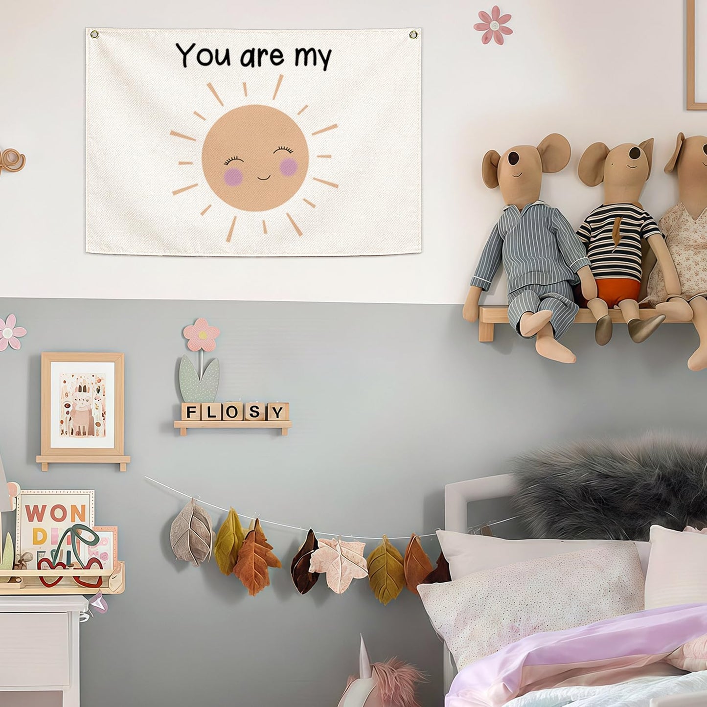 Nursery Canvas Banner Wall Decor-Hanging Rectangular Flag Sign Art for Kids Girl Boy Teen,Bedroom Playroom Babyroom Decoration,You are My Sunshine Gift,Christmas Baby Shower Gift 28.5"L x 20"W