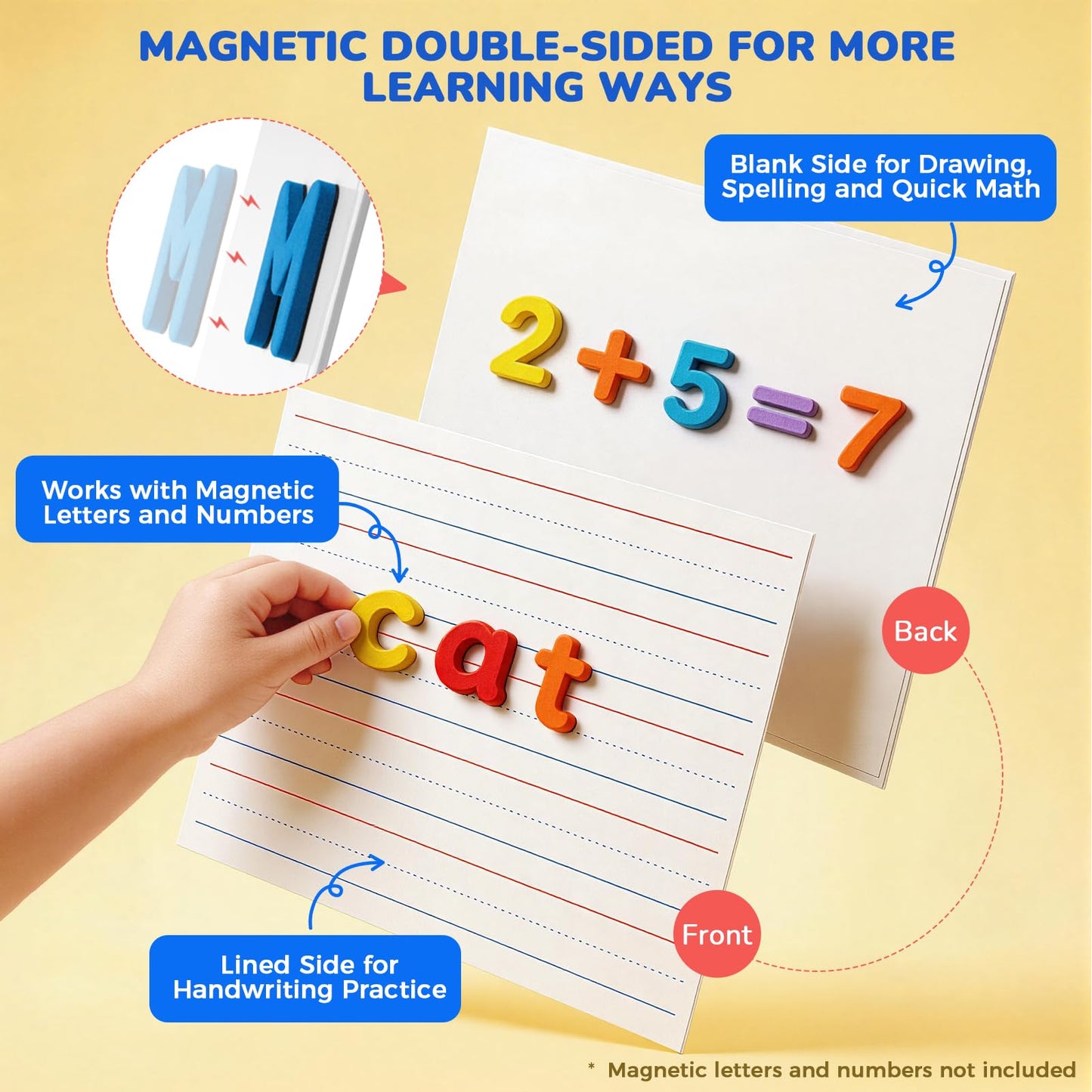 GAMENOTE White Board Dry Erase, Small Magnetic Lined White Board Set, Double Sided Magnet Ruled Lap Boards Whiteboard for Kids and Student Learning, 9x12 Inches (Pack of 24)