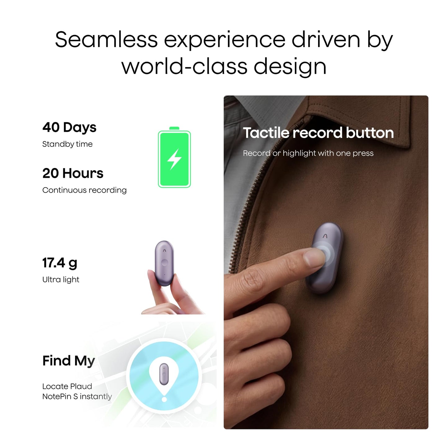 Plaud NotePin S AI Voice Recorder, Wearable AI Notetaker, AI Transcribe & Summarize, Support 112 Languages, 64GB Audio Recorder for Meetings Interviews, Professionals, Teams, with 4 Accessories