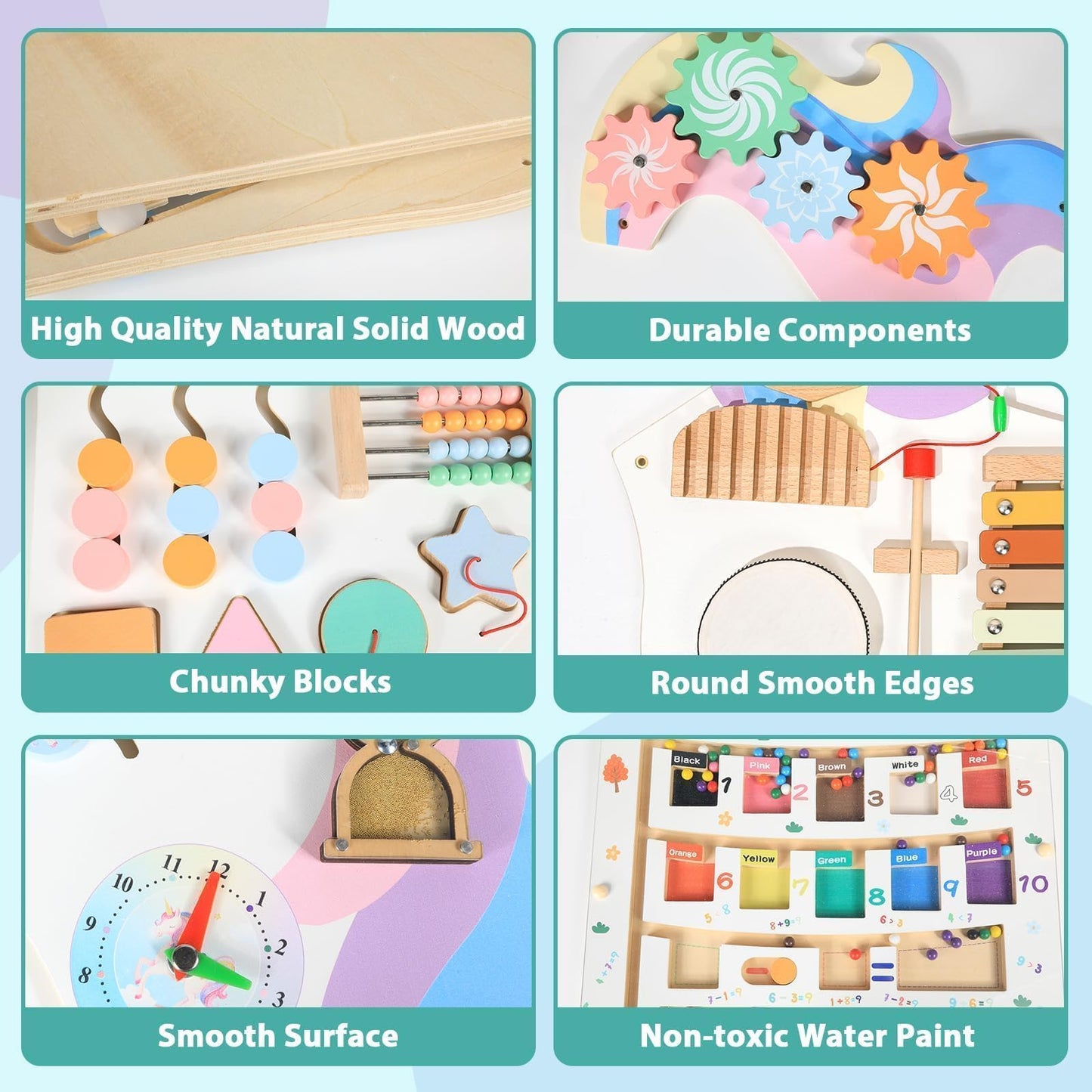 5FT Large Unicorn Activity Wall Busy Board Panels Wooden Learning Activity Center Montessori Sensory Wall Panel for Kids Interactive Educational Toy for Playroom Daycare Nursery Classroom Decor Gift