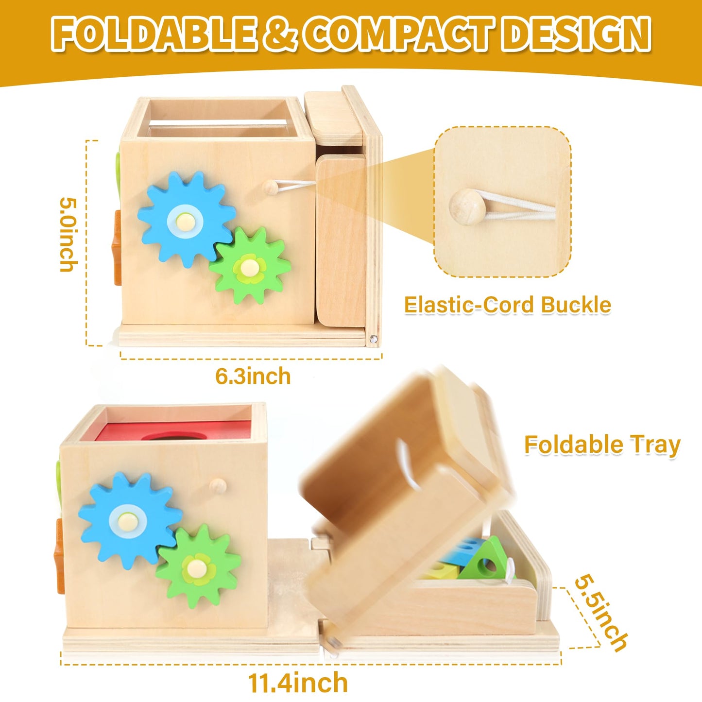 Kizfarm Wooden Montessori Baby Toys, 8-in-1 Wooden Play Kit Includes Object Permanent Box, Coin Box, Carrot Harvest, Shape Sorting & Stacking - Birthday Gift for Boys Girls Toddlers
