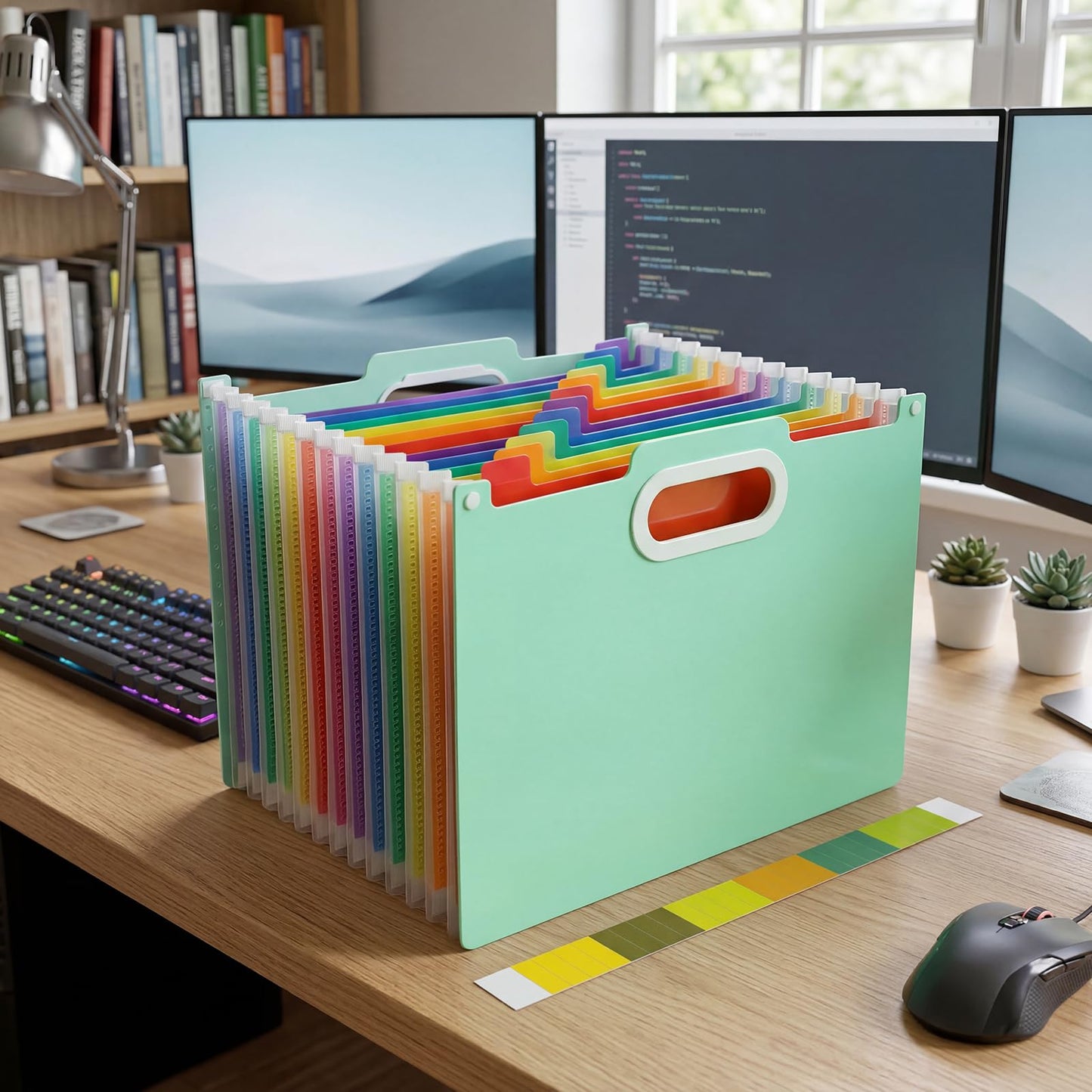 Comix Expanding File Folder, 13 Pockets Accordion File Organizer, Letter/A4 Size Document Organizer for Home Office School, Green