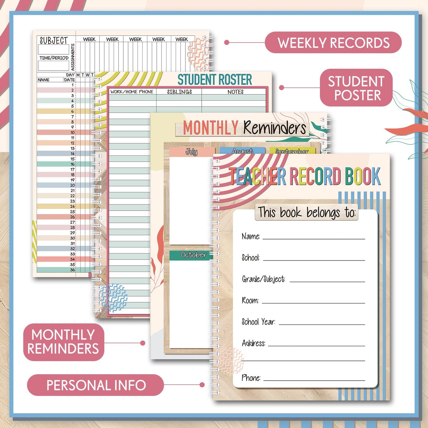 Fuyoooo Teacher Record Book Teacher Grade Books 2026-2027 Spiral Bound Record Planner 2026 Class Grade Book Office Favors for Classroom Attendance Decoration Double Sided(True to You)