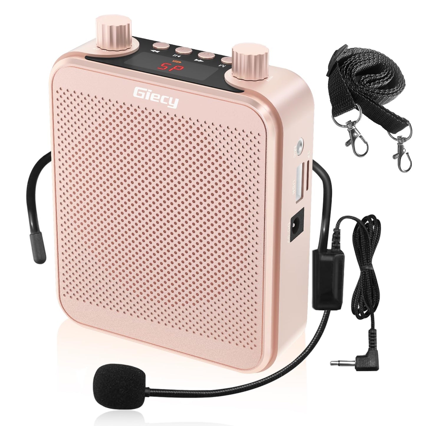 Giecy 30W Portable Voice Amplifier with Wired Microphone Headset, 2800mAh Rechargeable PA System Speaker Personal Microphone Speech Power Amplifiers Loudspeaker for Teachers/Metting/Tour Guide