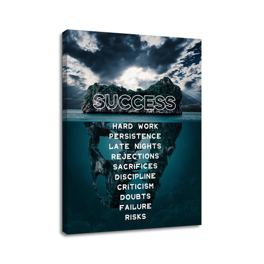 YSPCSUN Inspirational Posters for Office, Success Iceberg Canvas Poster Single Panel Wall Decor for Home Office Dorm Classroom, Framed Canvas Art, 24x18inch