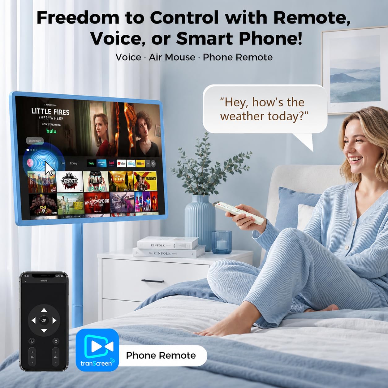 32 Inch Portable Smart TV | 1080P Touch Screen | Android 15 8G+128GB Storage | Movable Monitor on Wheels | 5MP Camera | 38,400 mAh Battery | Voice/Airmouse Remote Control | Versatile Rotatable Display