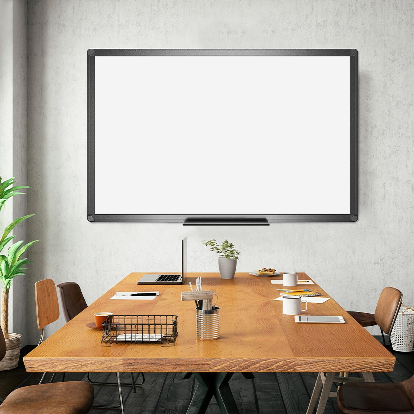 VIZ-PRO Magnetic Dry Erase White Board, 48 X 32 Inches, Black Aluminium Frame