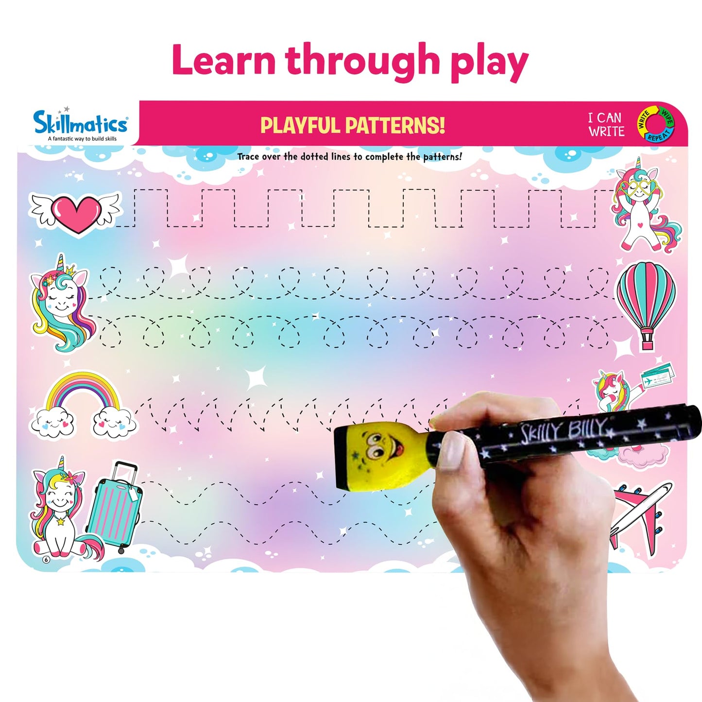 Skillmatics I Can Write Unicorns - Reusable Preschool Learning Activities, Educational Toy and Game, Back to School Supplies, Gifts for Students, Kids, Toddlers Ages 3, 4, 5, 6
