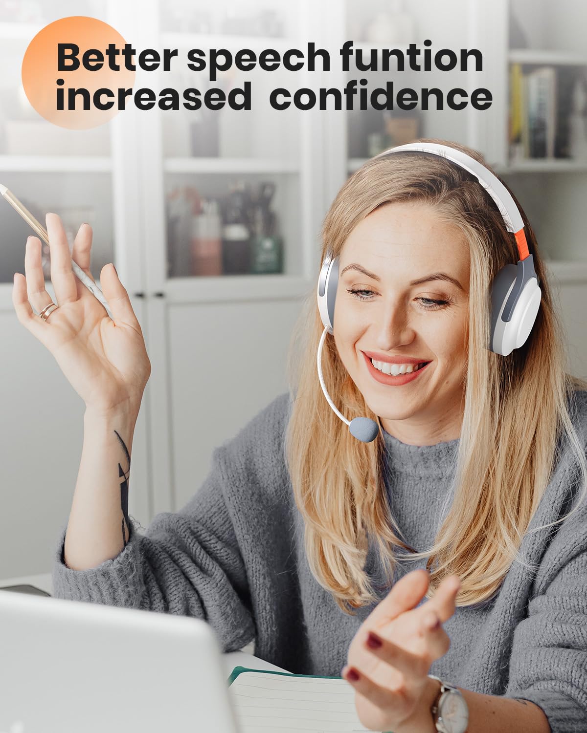 VOXii Auditory Feedback Wireless Headphones - Brain Training Bluetooth Headphones, Enhanced Speech, Language, Memory and Attention, for You and Your Children, Help with Autism ADHD (White)