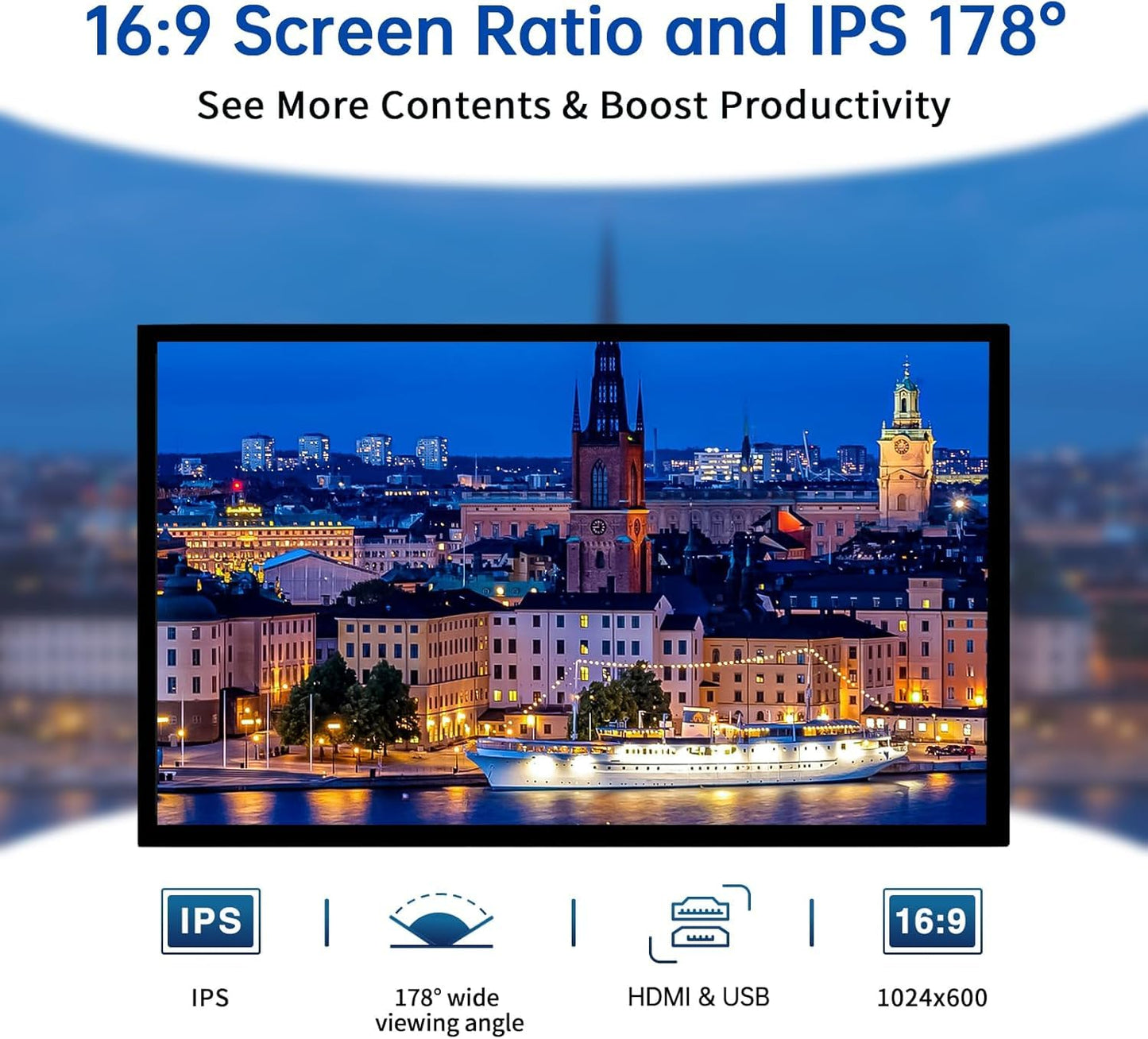 HMTECH 10.1 Inch Raspberry Pi Screen HDMI Monitor 1024x600 LCD Display 16:9 IPS Screen for Raspberry Pi 5/4/3/2/B/B+ Win11/10/8/7, Free-Driver, Non-Touch