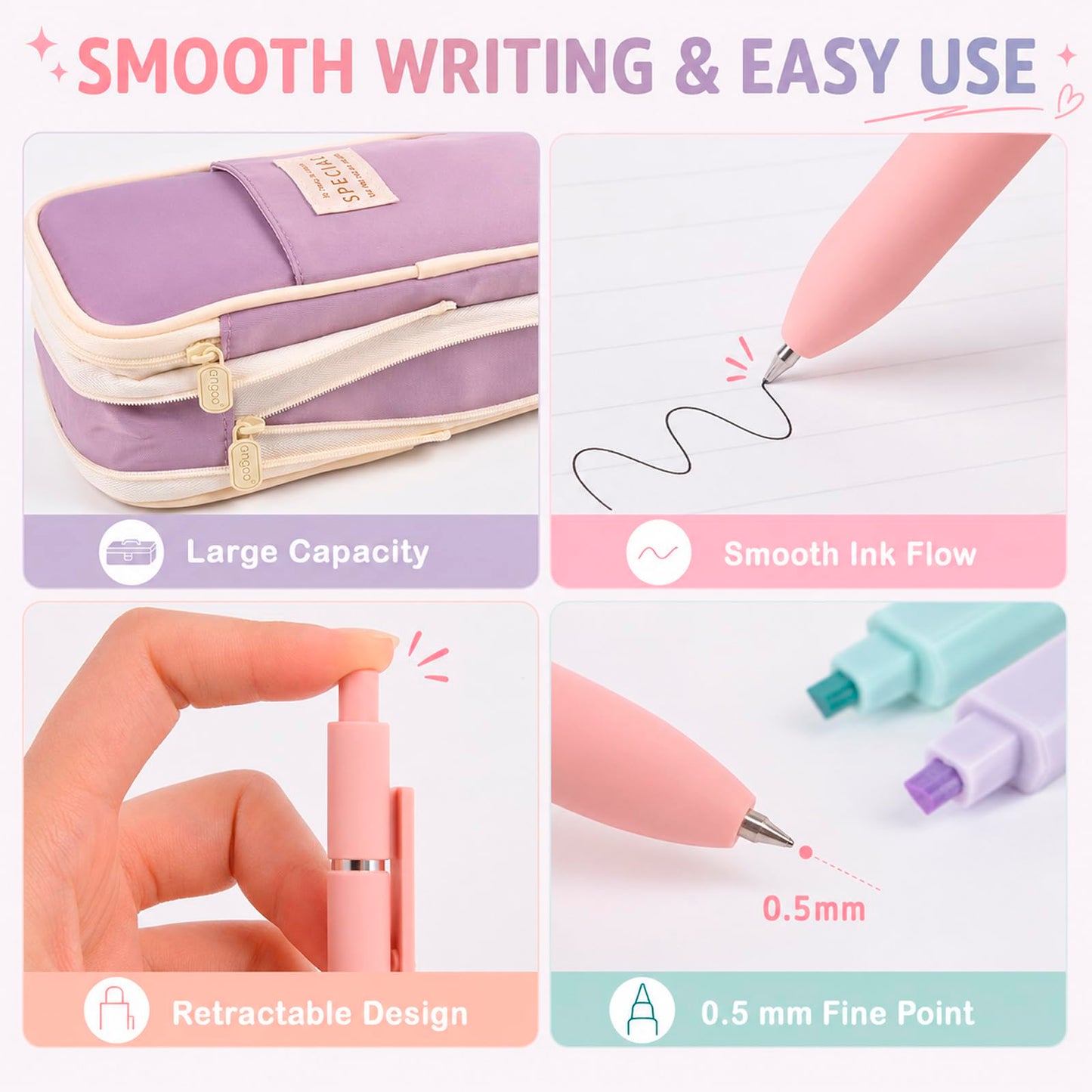 Aesthetic School Supplies with Pencil Pouch - 27Pcs Cute College Essentials Set, Big Capacity Pen Case, Pastel Highlighters, Bible Study Journaling Stationary, Annotation Kit Stuff Gift for Girls Teen