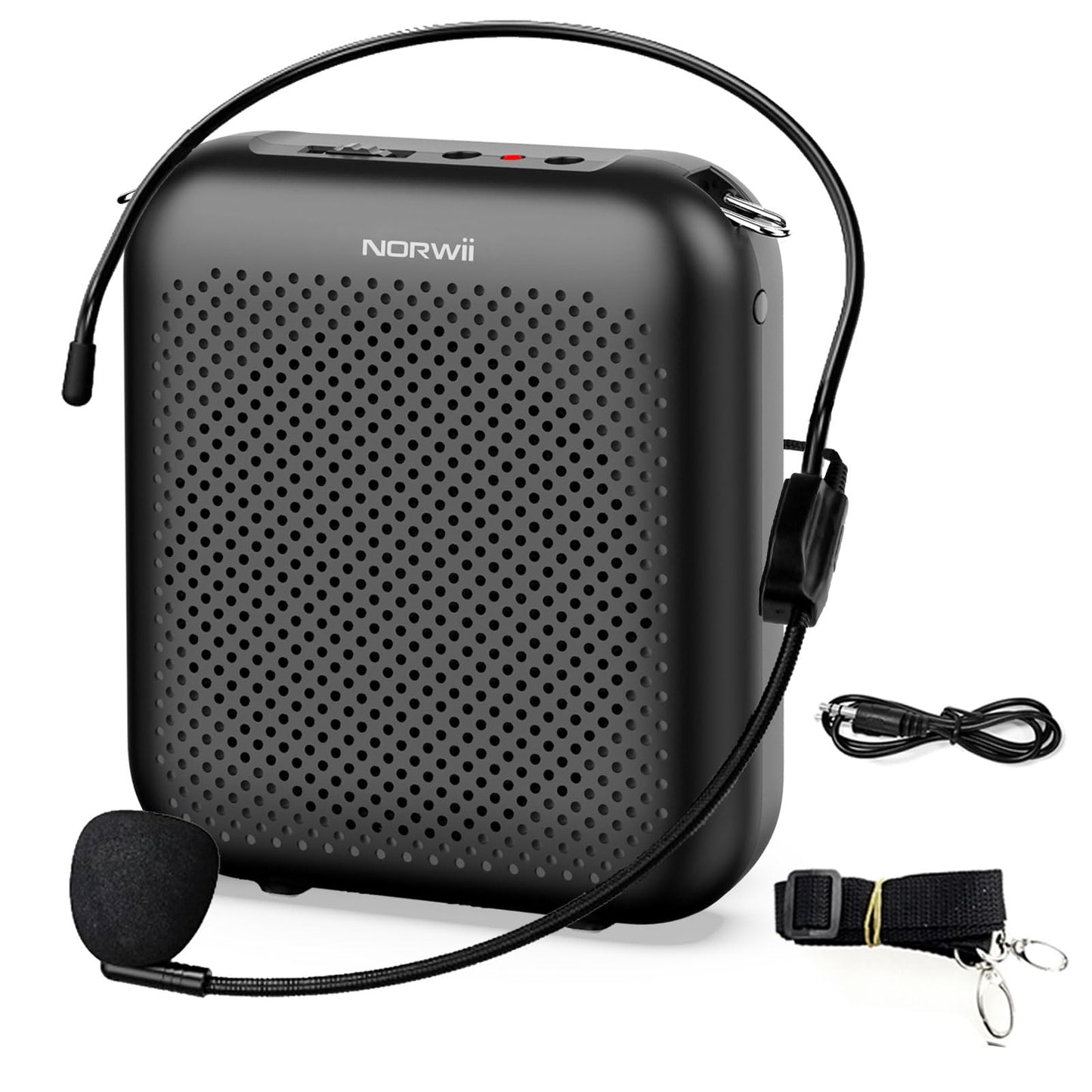 Norwii Bluetooth Voice Amplifier, Power Amplifiers, Portable Mini Wired Microphone Headset for Teacher Classroom & Outdoor Lectures, Teaching, Tour Guides, USB-C Rechargeable - 4000mAh, Black