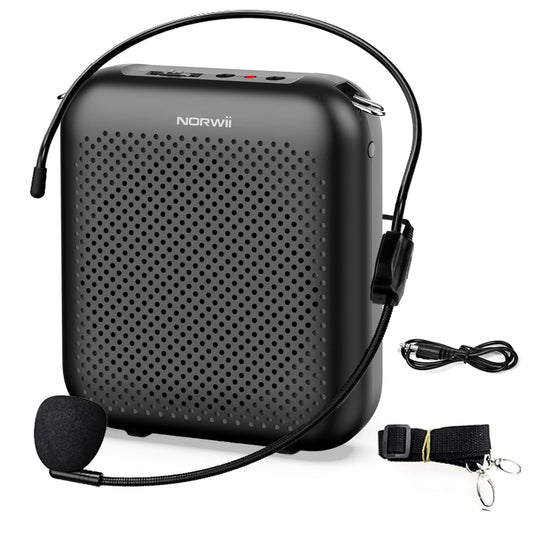 Norwii Bluetooth Voice Amplifier, Power Amplifiers, Portable Mini Wired Microphone Headset for Teacher Classroom & Outdoor Lectures, Teaching, Tour Guides, USB-C Rechargeable - 4000mAh, Black