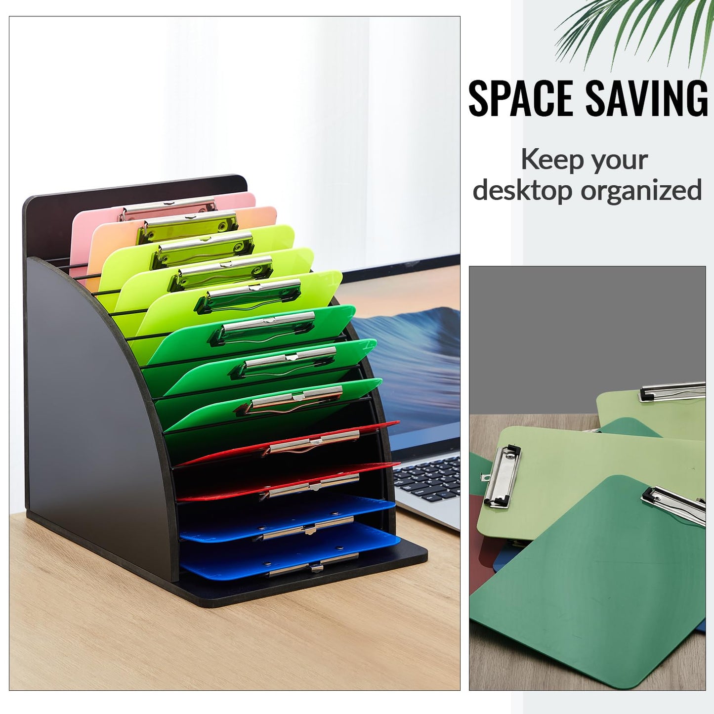 Wonderjune 1 Pcs Wooden Clipboard Holder Storage Metal Rack with Raised Side Panel Clipboard Organization for Classroom Office School Teacher, Clip Boards Not Included