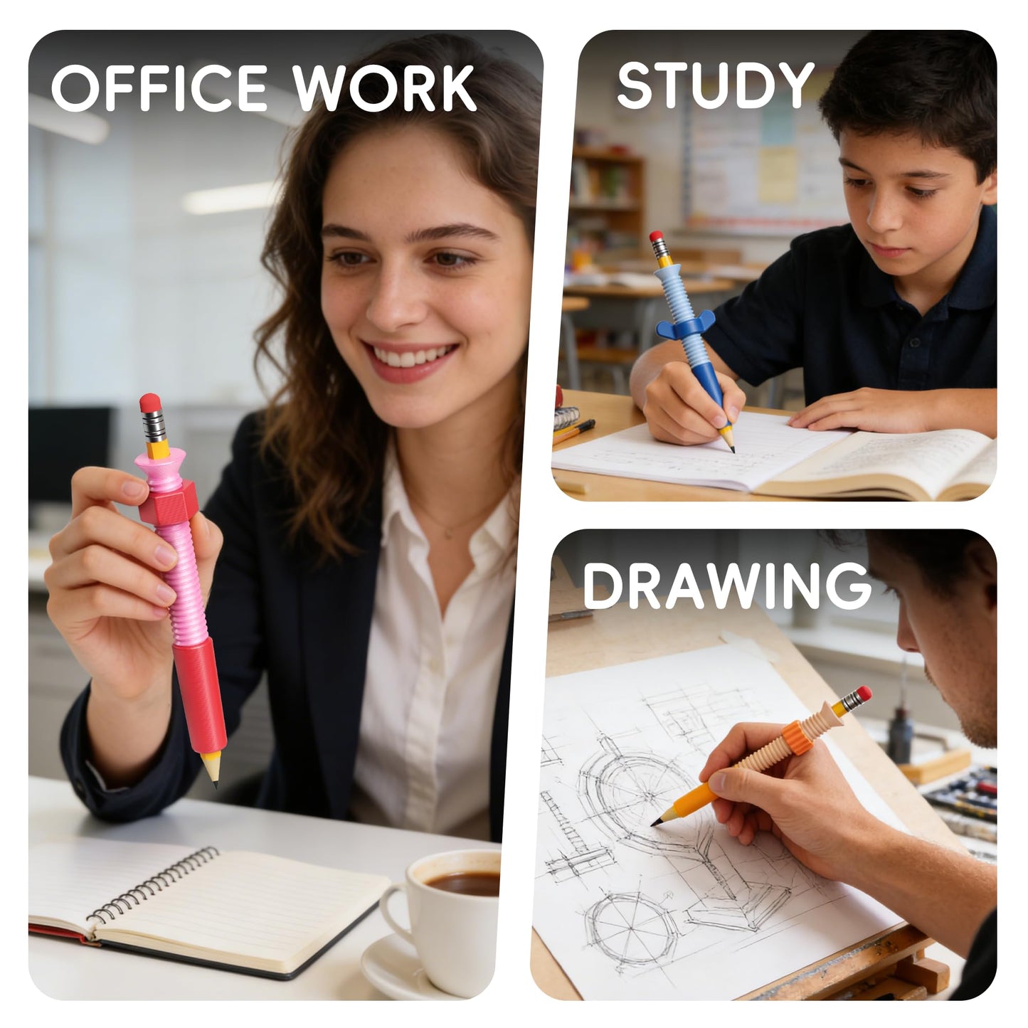 3 in 1 Pencil Fidgets for ADHD & Anxiety Relief,Fidget Pencil Topper with Spinner - Silent Sensory Stress Relief Tool for School,Office & Home,Assorted Fidget Pen Flipper Set, Classroom Essential