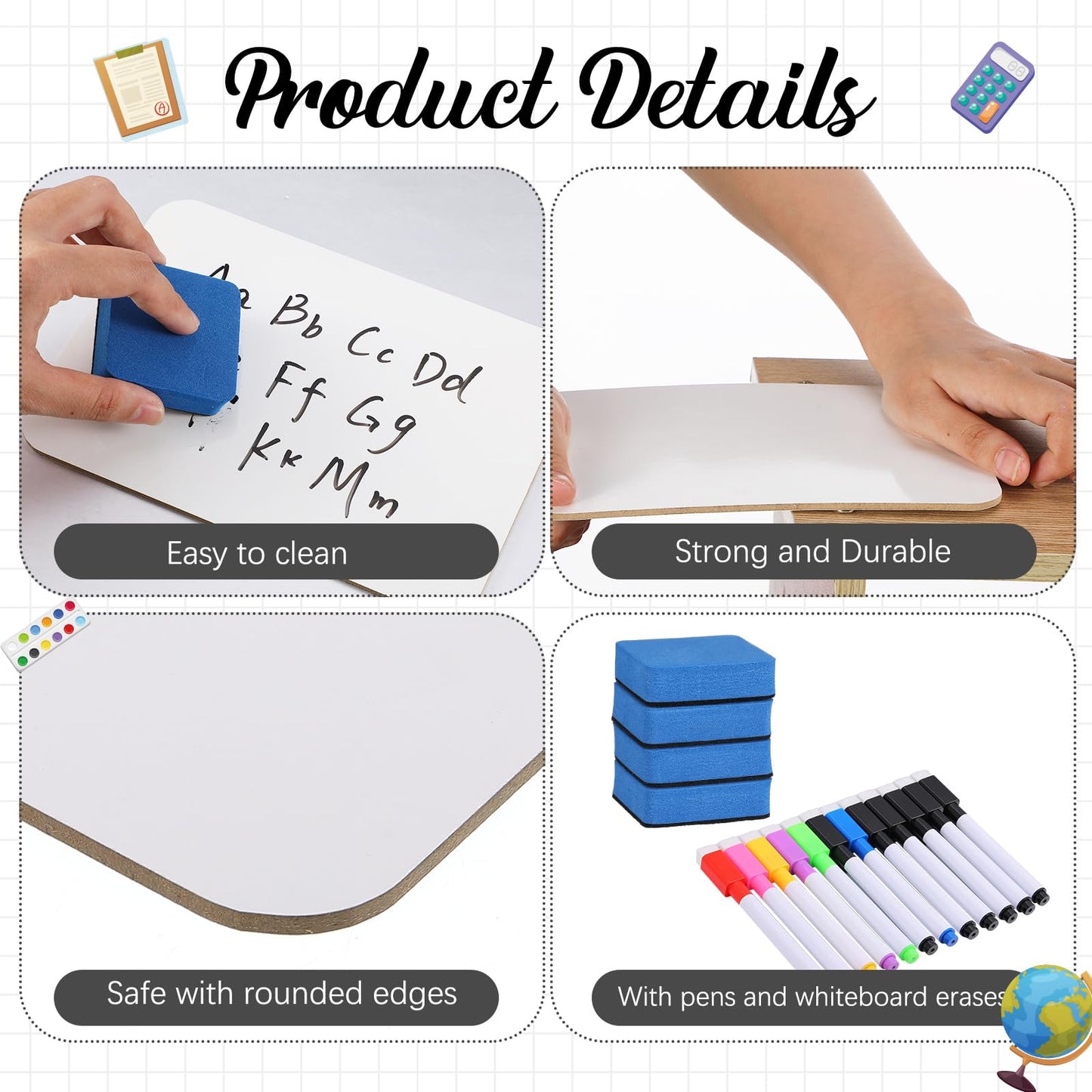Affrolling 6 Sets Small Whiteboard Dry Erase Boards 5" x7'' Mini Double Sided Dry Erase Lap Boards with Markers Erasers Pen Holders Personal Whiteboards for Students Classroom Teacher