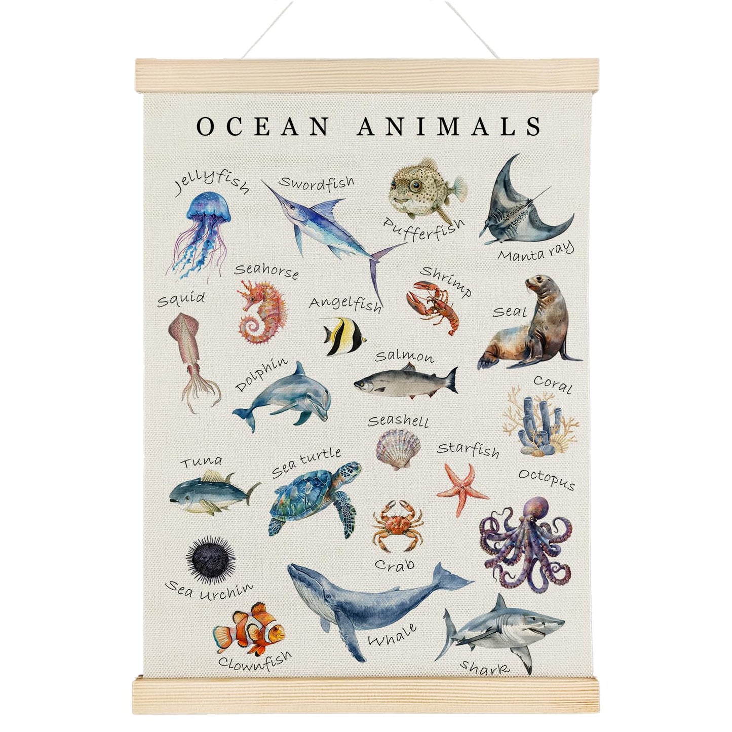 Nrleey Ocean Alphabet Wall Art - Alphabet Poster Hanger Frame, Ocean Nursery Decor, 12x16 Inches